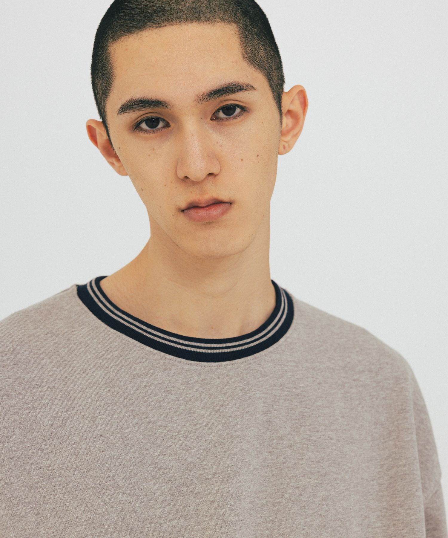 MUSINSA | ANGLAN Striped Rib Sweat Shirt - Melange Grey