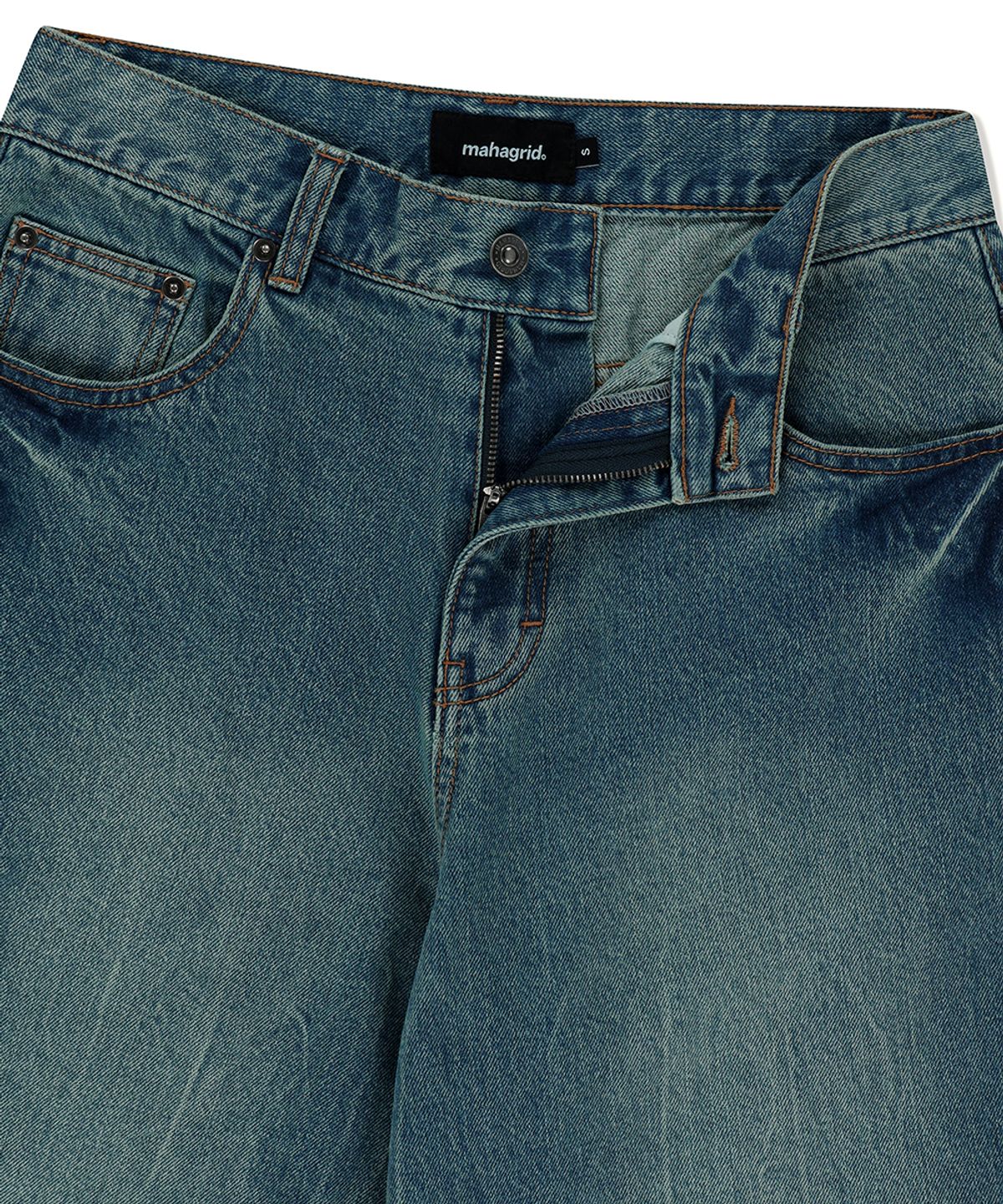 마하그리드(MAHAGRID) MUD WASHING DENIM SHORT BLUE(MG2FMMD170A)