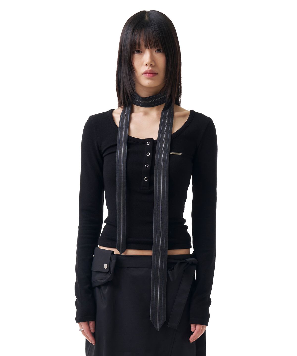 이우가마카라스(IUGAMAKARAS) Mixed Striped Tie (Dark Gray)
