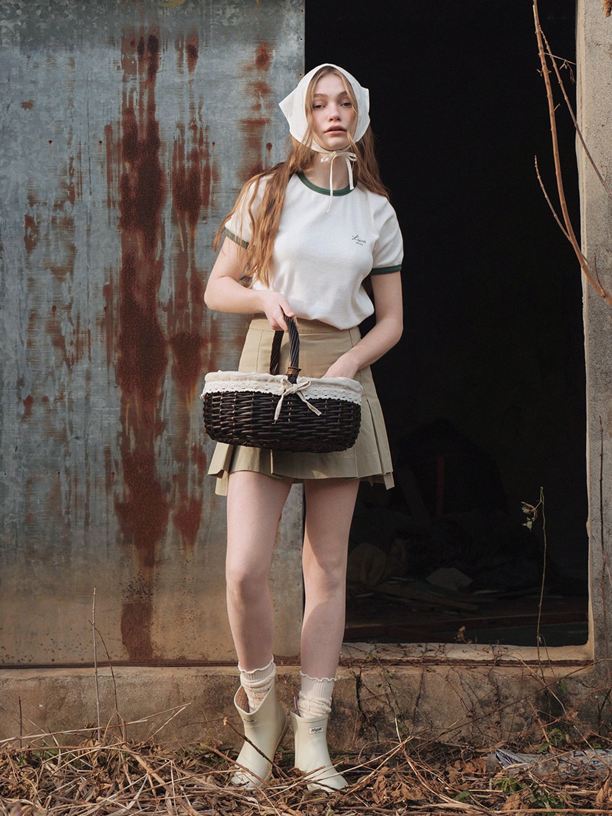 르니나(LENINA) VELO pleats mini skirt_KHAKI