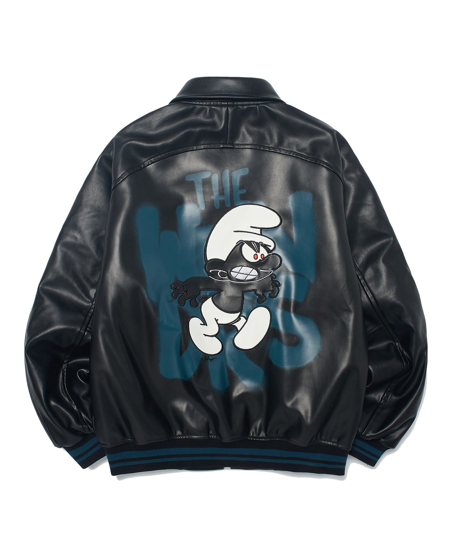 ★2025SS新作★WKNDRS X SMURFS★SPRAY LEATHER JACKET MUSINSA | WKNDRS SPRAY LEATHER JACKET (BLACK)