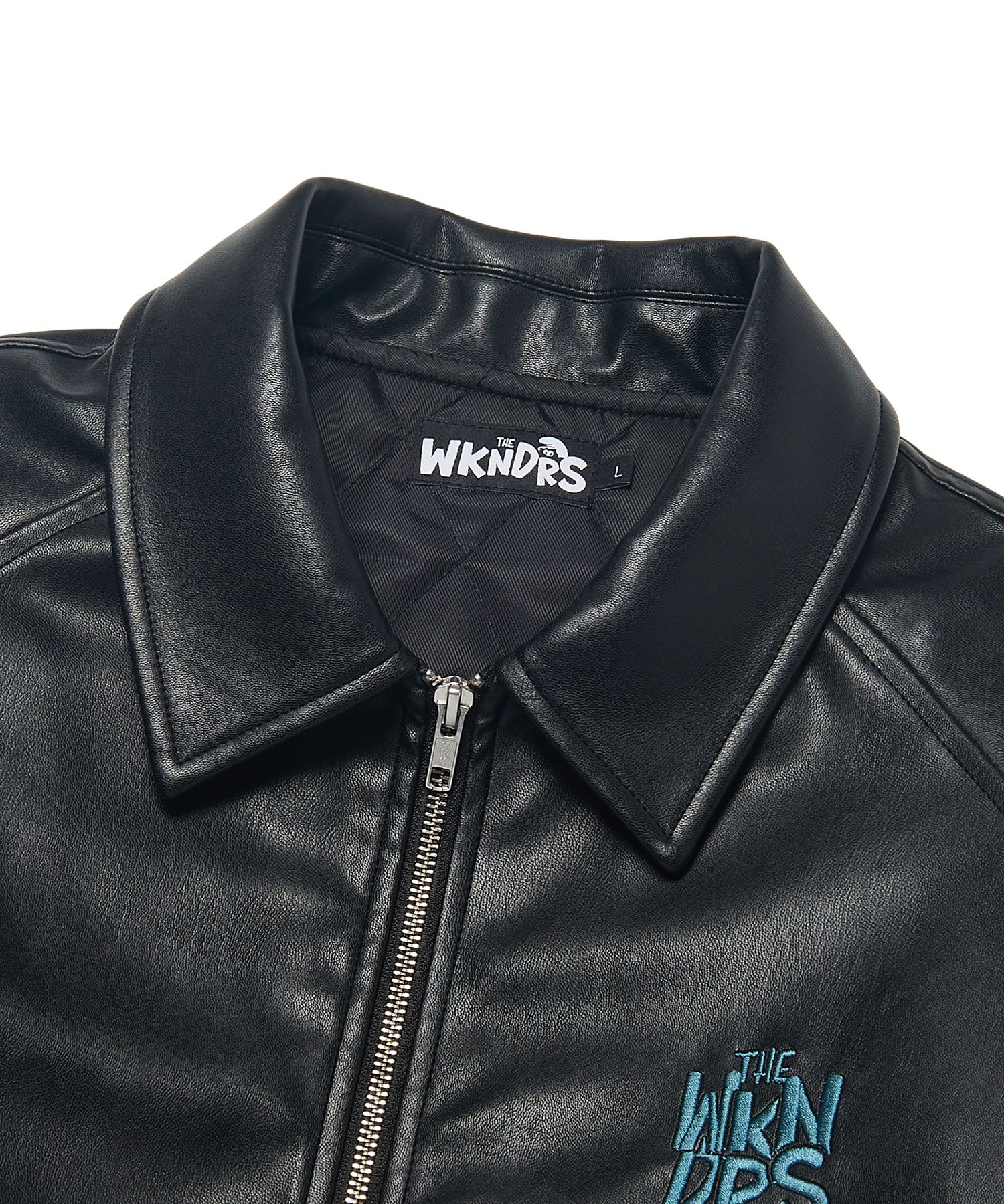 ★2025SS新作★WKNDRS X SMURFS★SPRAY LEATHER JACKET MUSINSA | WKNDRS SPRAY LEATHER JACKET (BLACK)