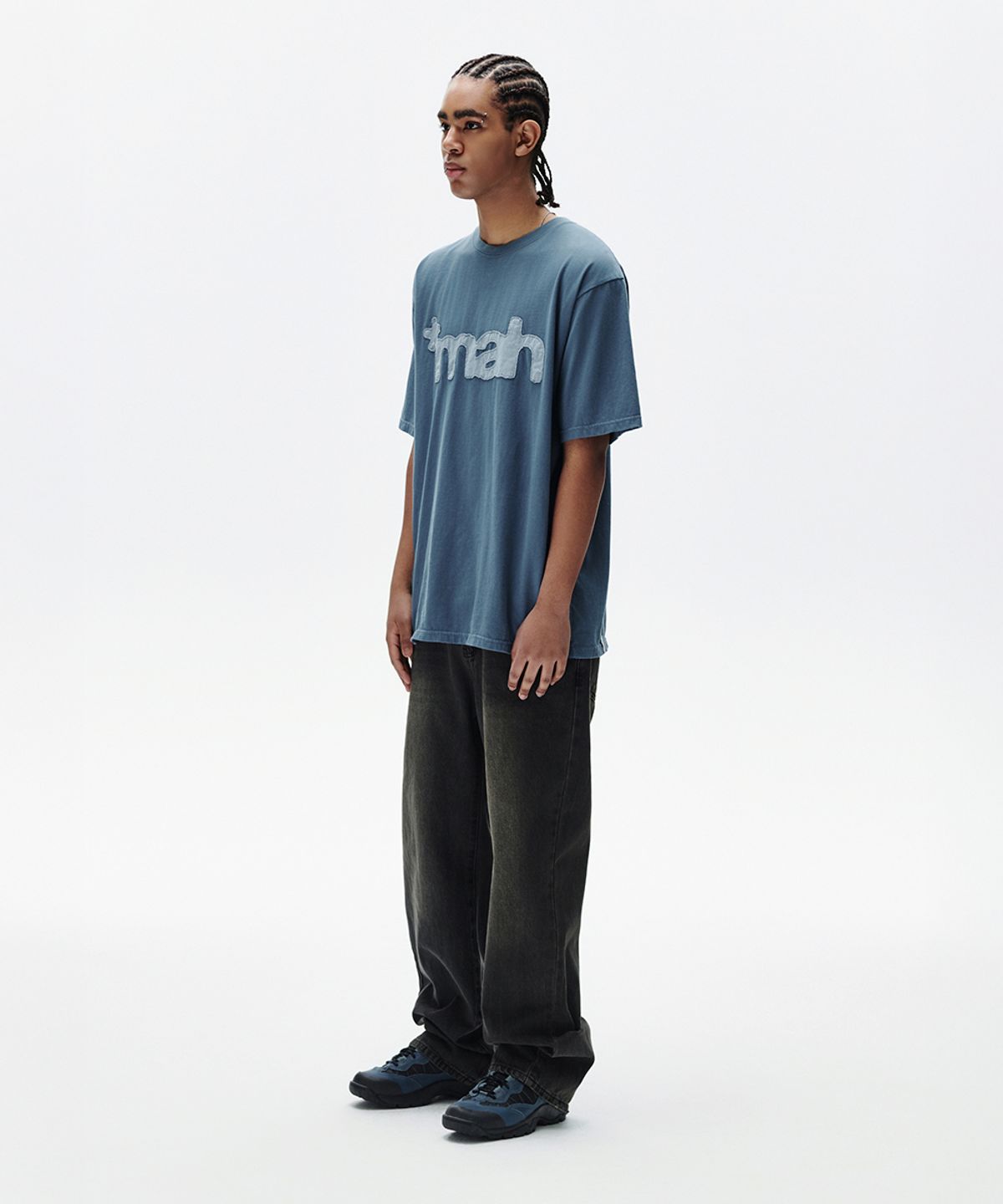 마하그리드(MAHAGRID) mah CUT OFF APPLIQUE TEE BLUE(MG2FMMT523A)