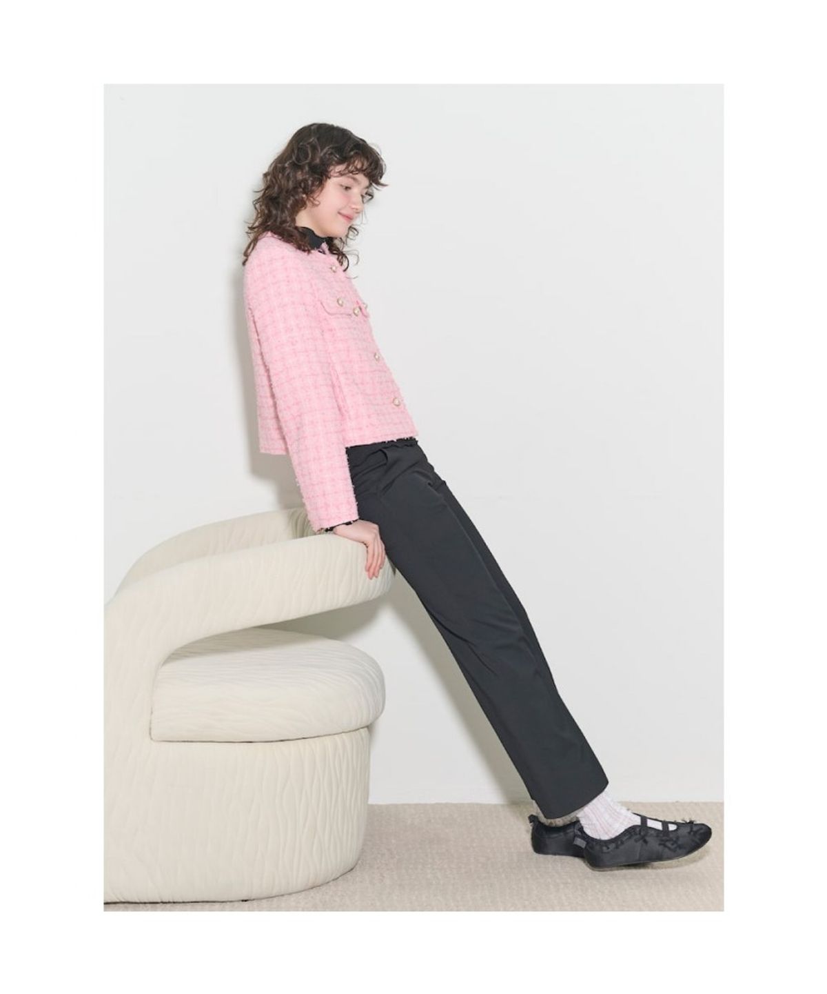 빈폴 레이디스(BEANPOLE LADIES) [B. my] 트위드 라운드넥 재킷  핑크 (BF5211N01X)