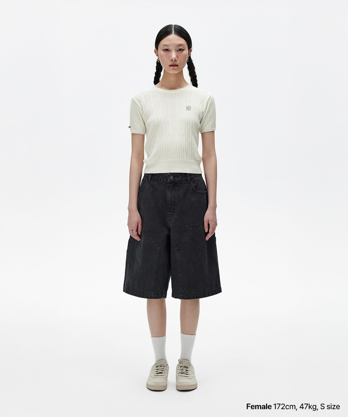 마하그리드(MAHAGRID) CABLE HALF SLEEVE KNIT IVORY(MG2FMFK612A)