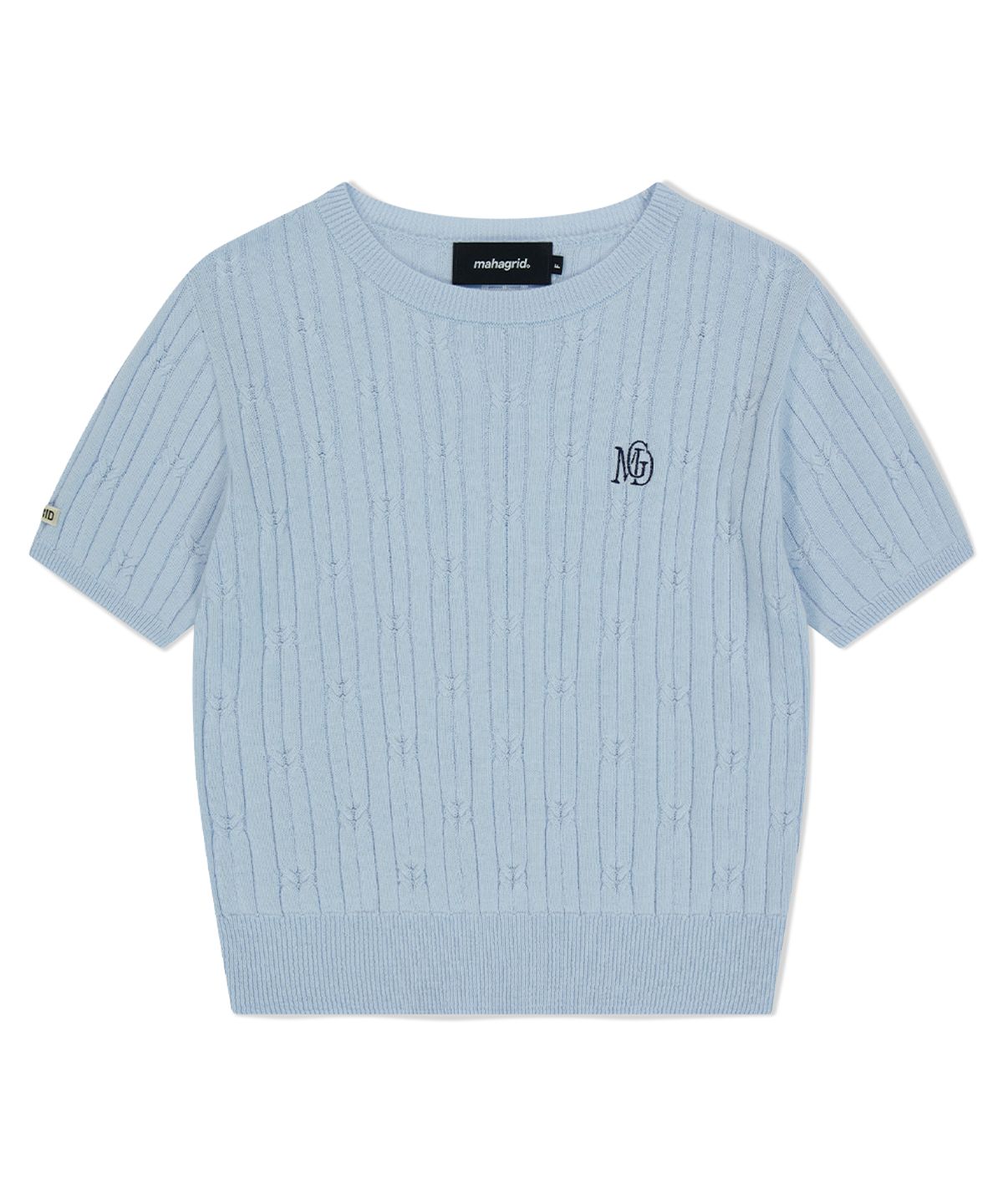 마하그리드(MAHAGRID) CABLE HALF SLEEVE KNIT LIGHT BLUE(MG2FMFK612A)