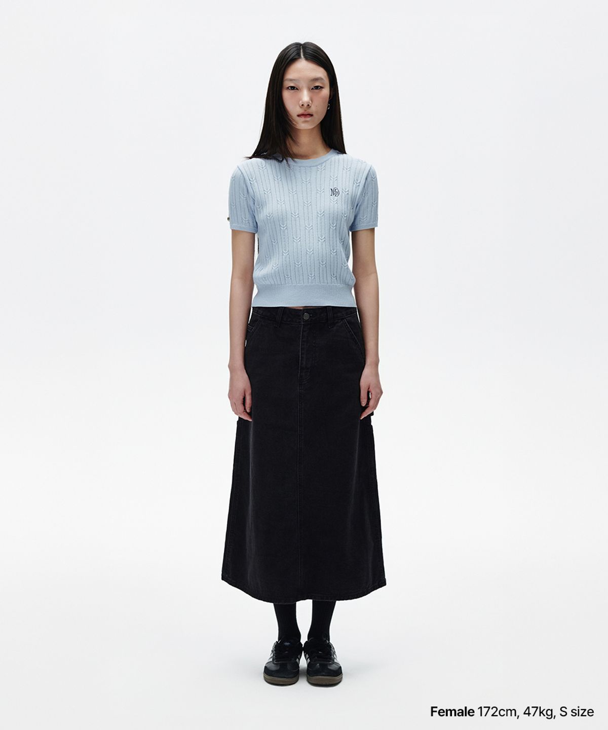 마하그리드(MAHAGRID) CABLE HALF SLEEVE KNIT LIGHT BLUE(MG2FMFK612A)