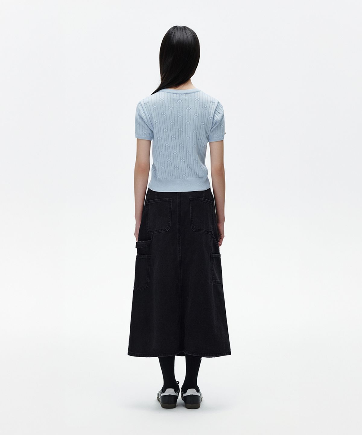 마하그리드(MAHAGRID) CABLE HALF SLEEVE KNIT LIGHT BLUE(MG2FMFK612A)