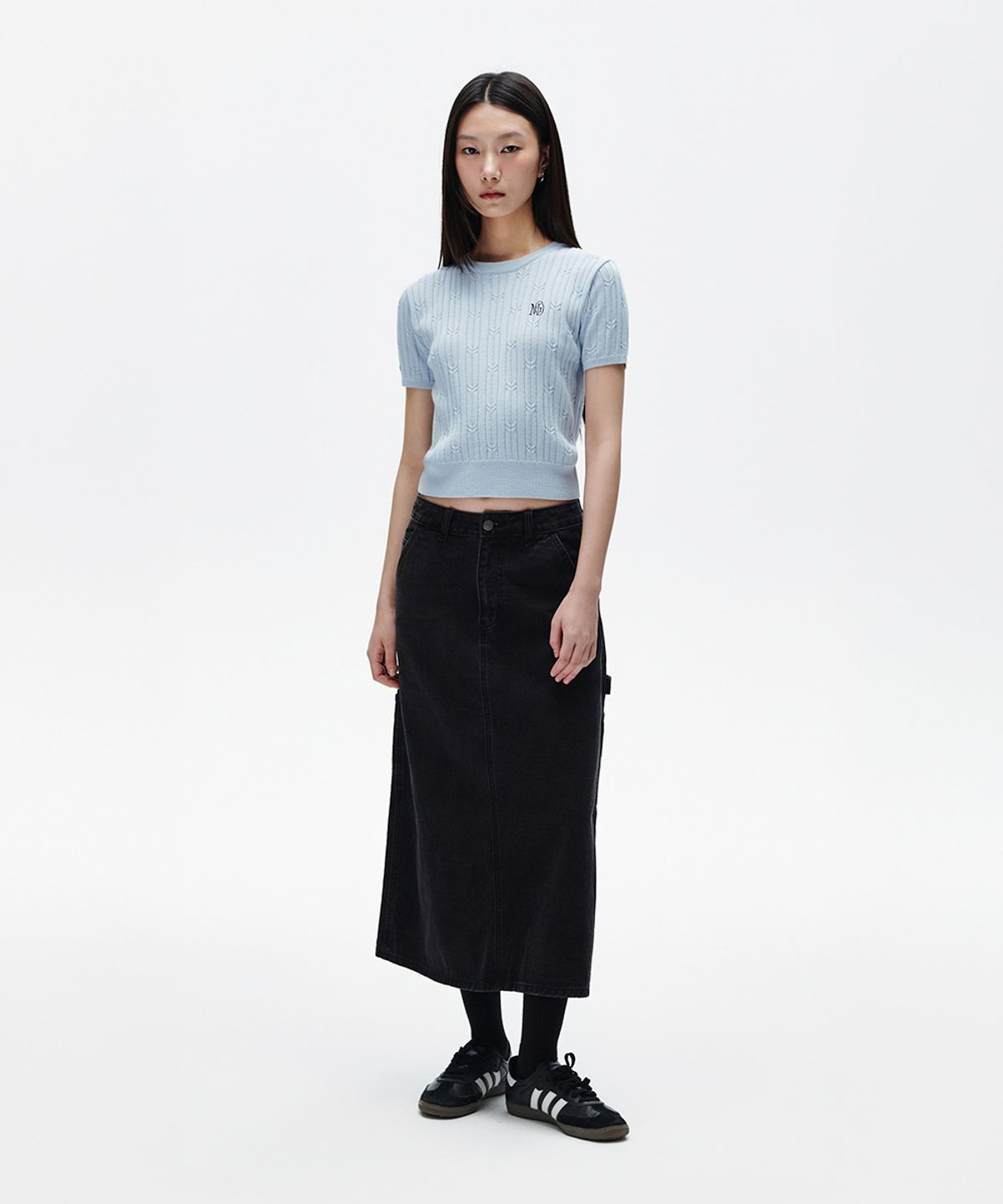 마하그리드(MAHAGRID) CABLE HALF SLEEVE KNIT LIGHT BLUE(MG2FMFK612A)