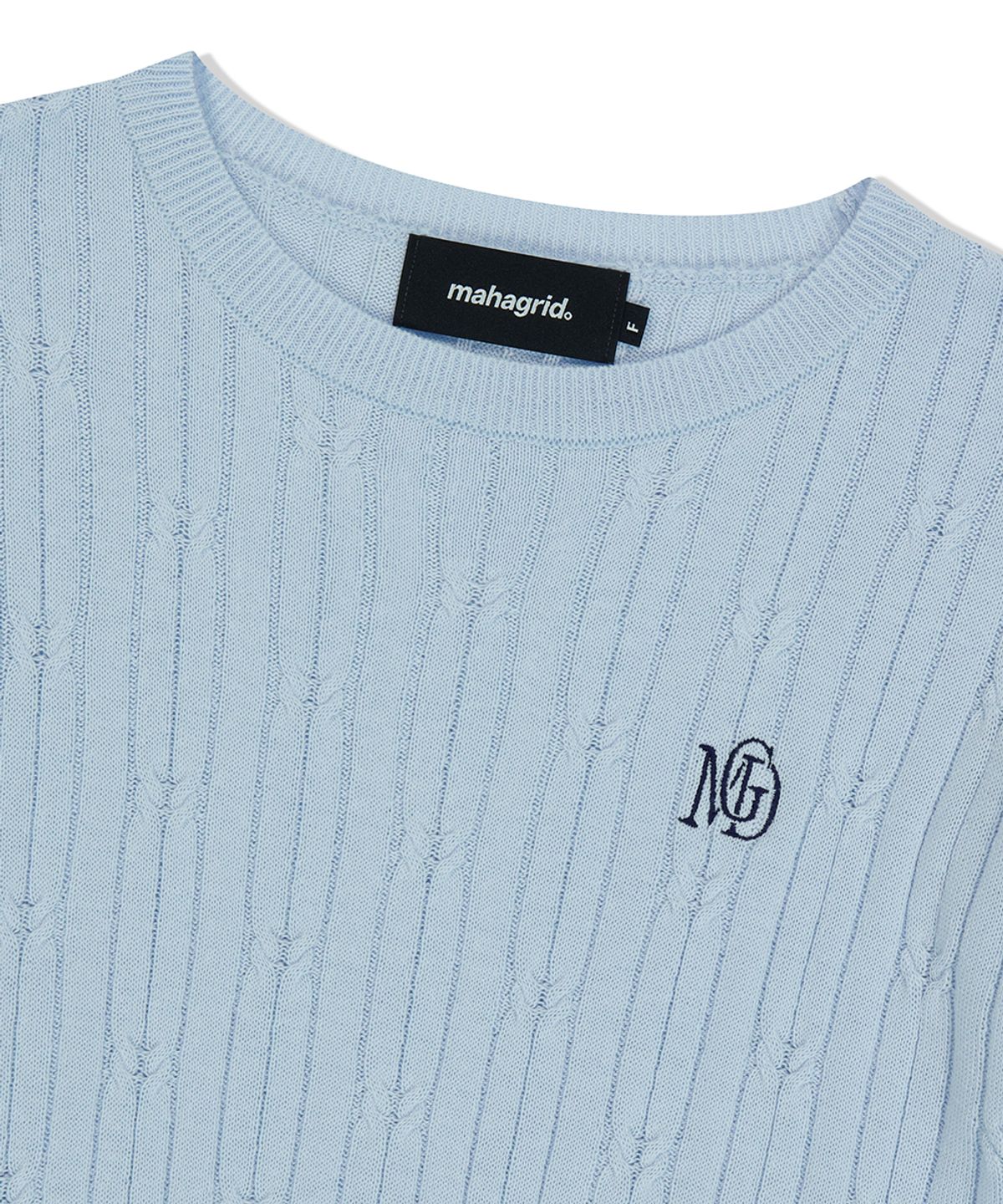 마하그리드(MAHAGRID) CABLE HALF SLEEVE KNIT LIGHT BLUE(MG2FMFK612A)
