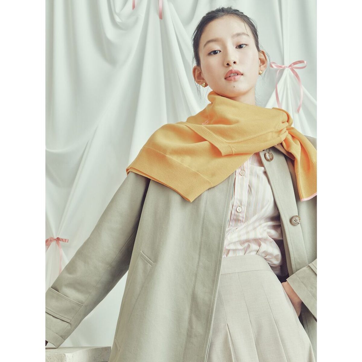 빈폴 레이디스(BEANPOLE LADIES) [B. my] 코튼 V넥 긴소매 니트  오렌지 (BF5251N018)