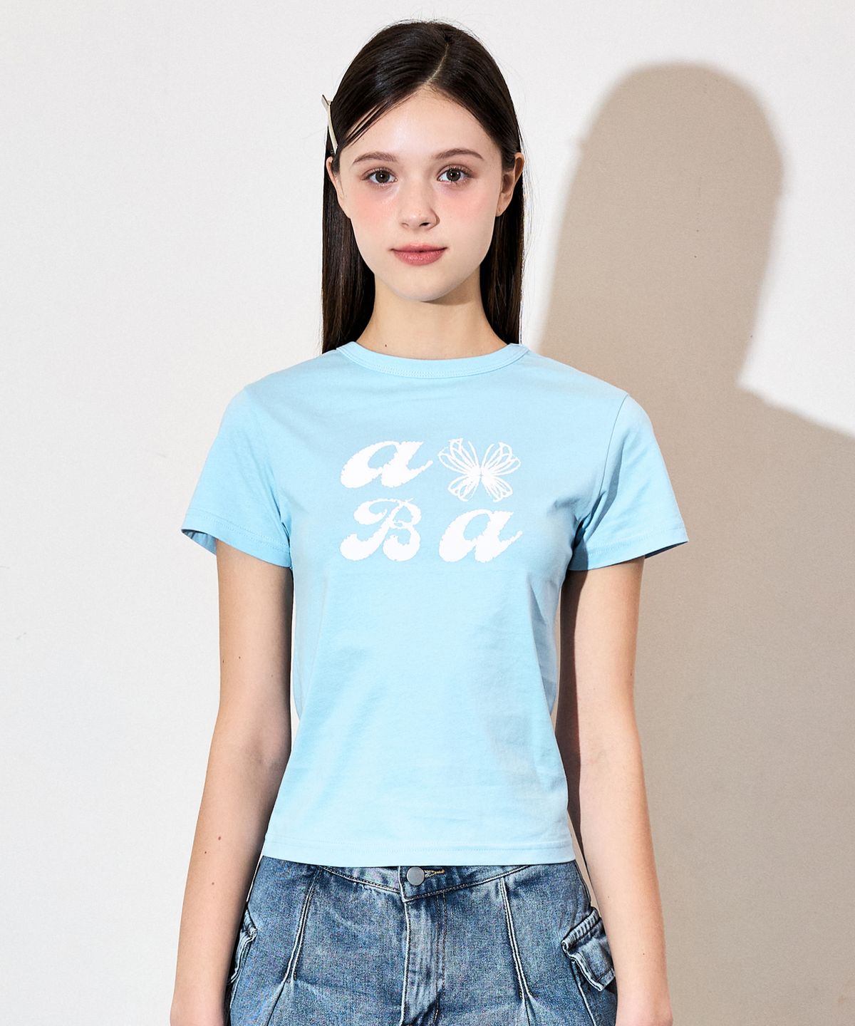 베테제(VETEZE) 오브에 ABA 스타리본 하프 티셔츠 (LIGHT BLUE)