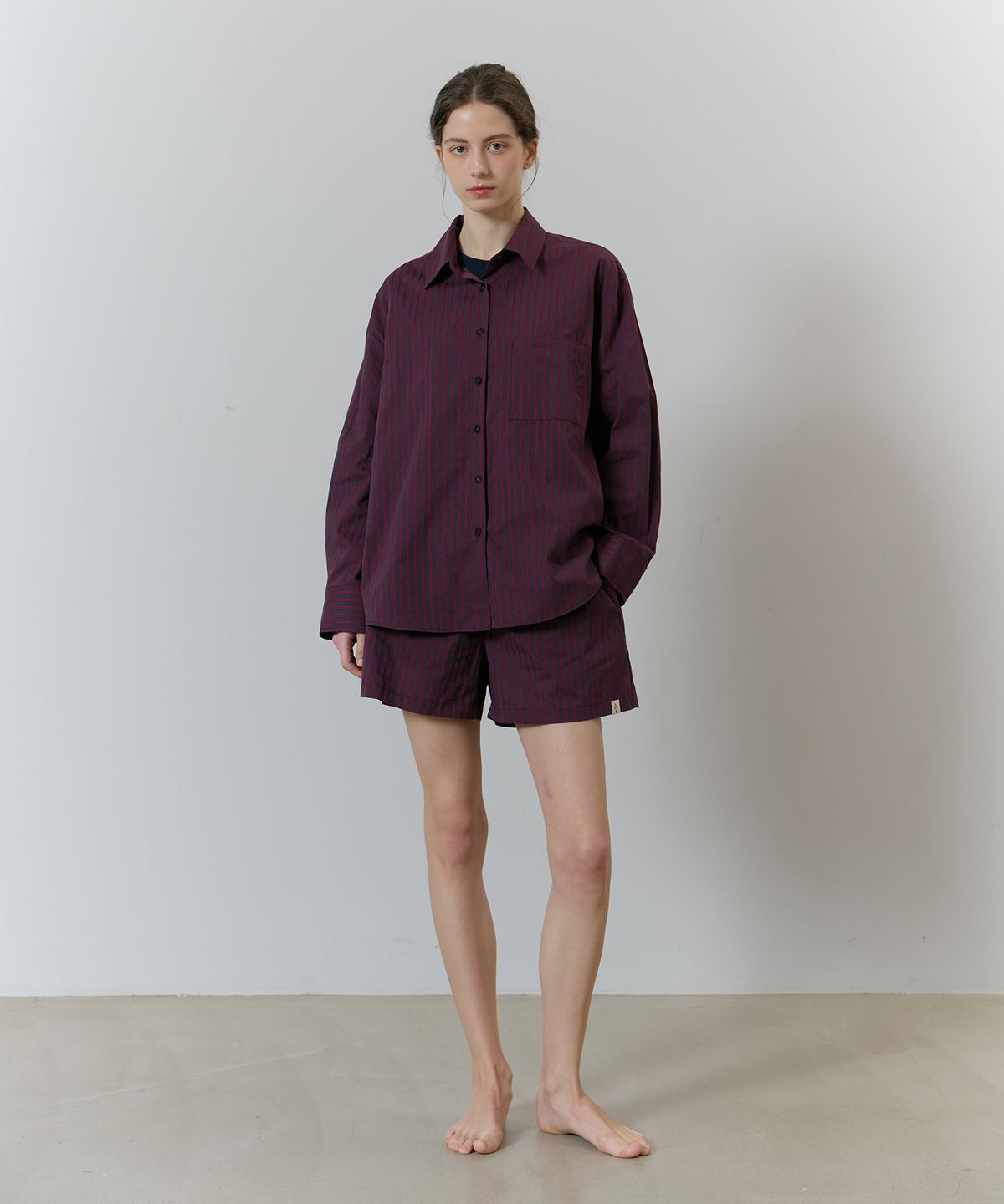 아템포(ATEMPO) STRIPE PAJAMA COUPLE SET_wine red