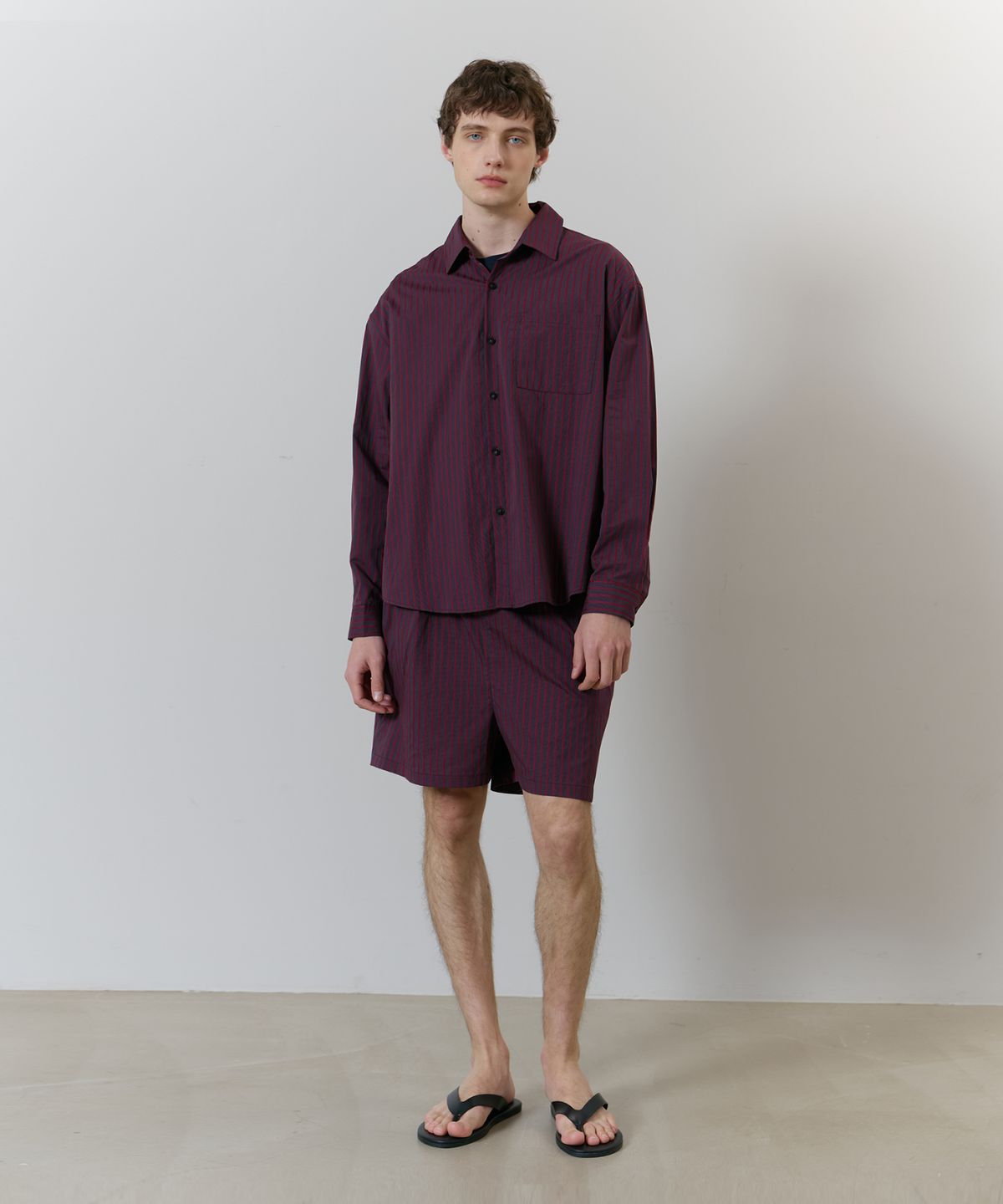 아템포(ATEMPO) STRIPE PAJAMA COUPLE SET_wine red