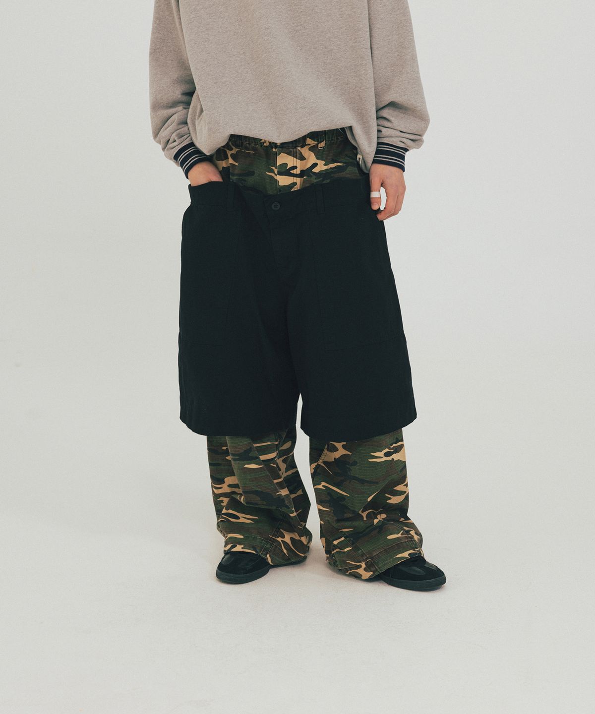 앵글런(ANGLAN) Double Waist Layered Pants - Camo