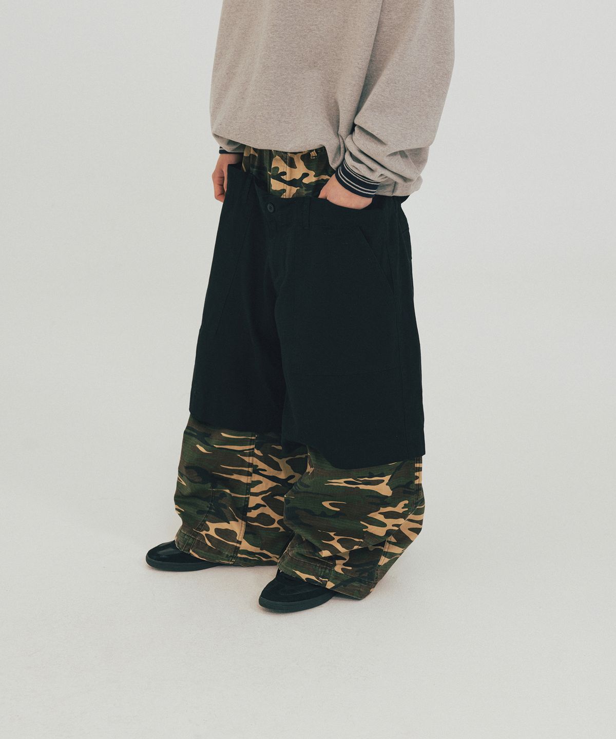 앵글런(ANGLAN) Double Waist Layered Pants - Camo