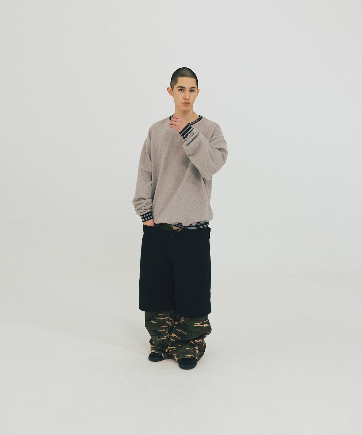 앵글런(ANGLAN) Double Waist Layered Pants - Camo