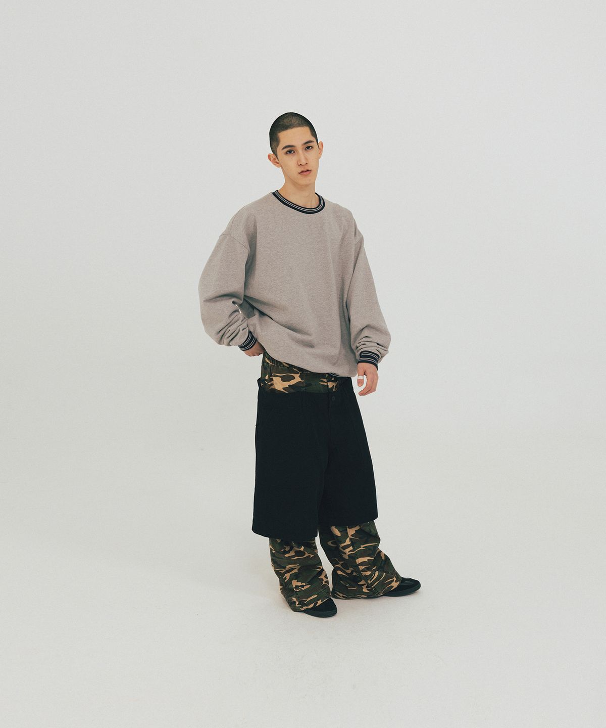 앵글런(ANGLAN) Double Waist Layered Pants - Camo