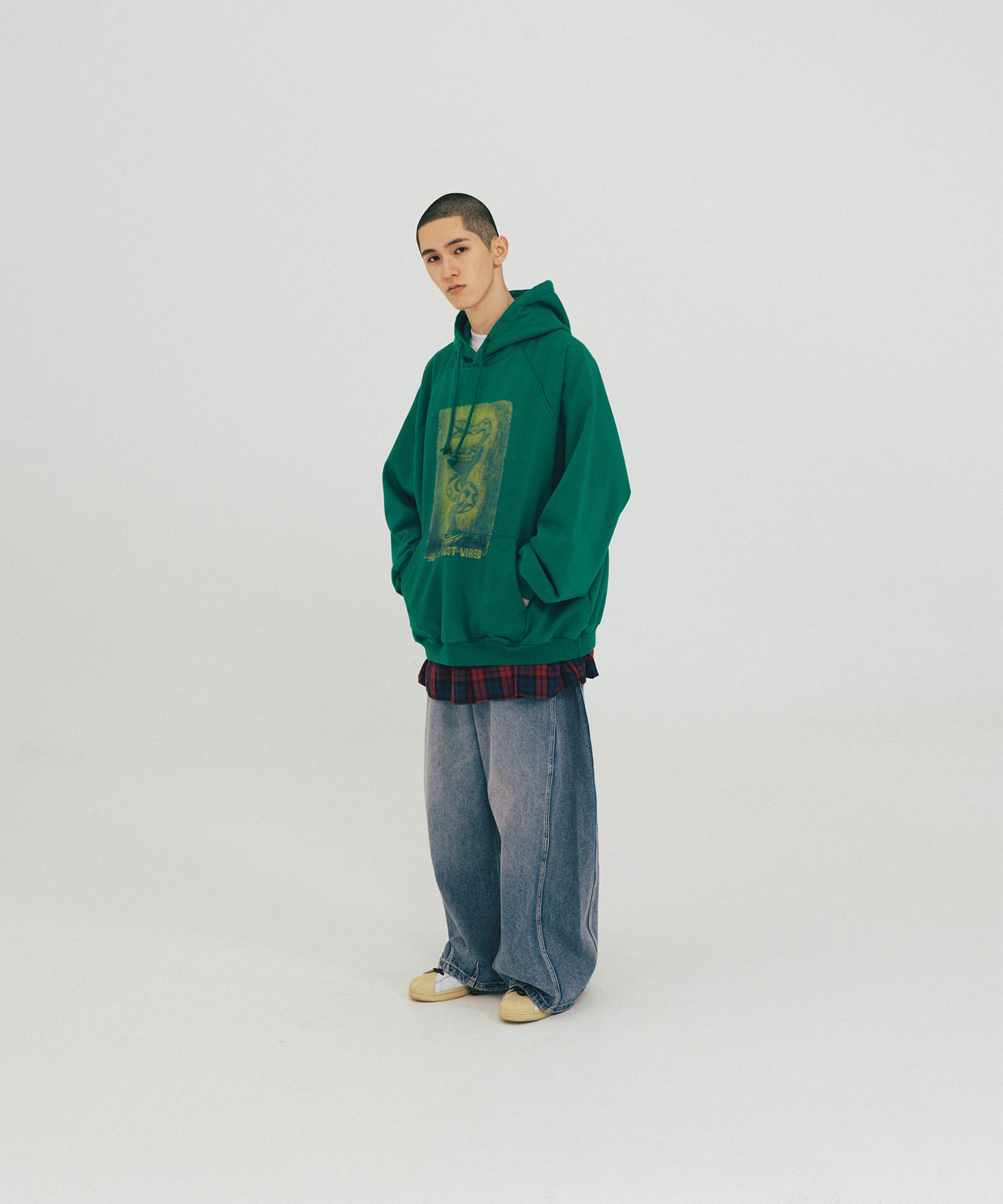 MUSINSA | ANGLAN Snake Print Shirt Layered Hoodie - Green