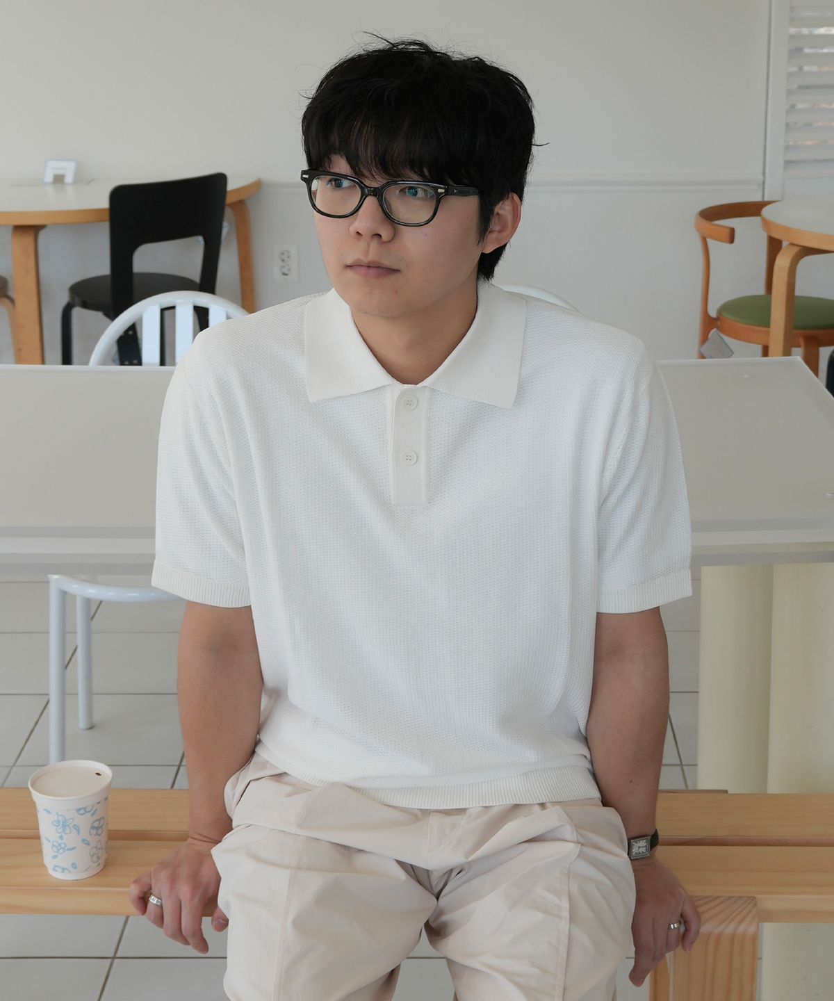 마인드브릿지(MINDBRIDGE) 조직 변형 카라 반팔니트- 4color
