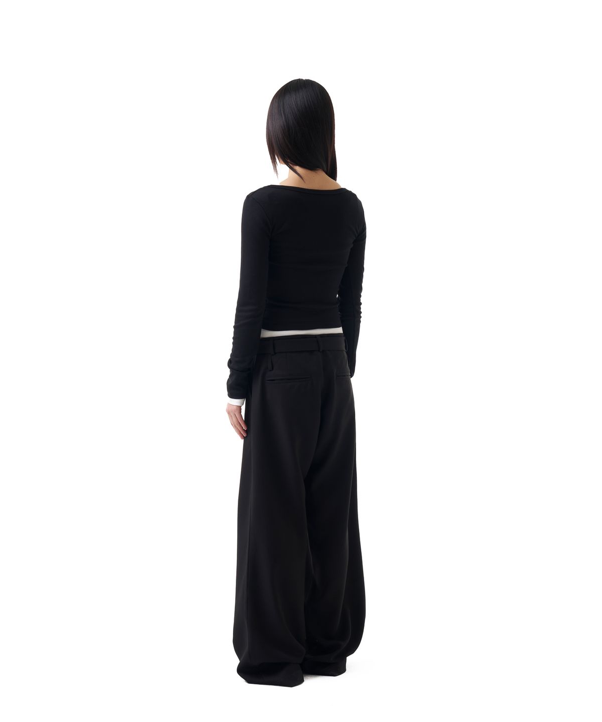 이우가마카라스(IUGAMAKARAS) Belted Contrast Trousers (Black)