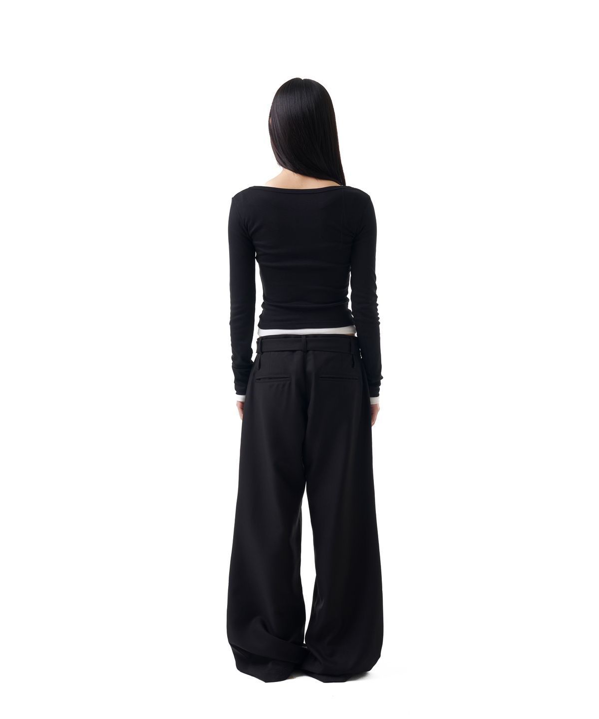 이우가마카라스(IUGAMAKARAS) Belted Contrast Trousers (Black)