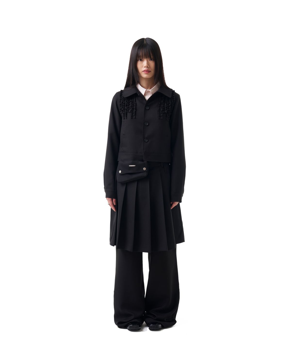 이우가마카라스(IUGAMAKARAS) Belted Contrast Trousers (Black)