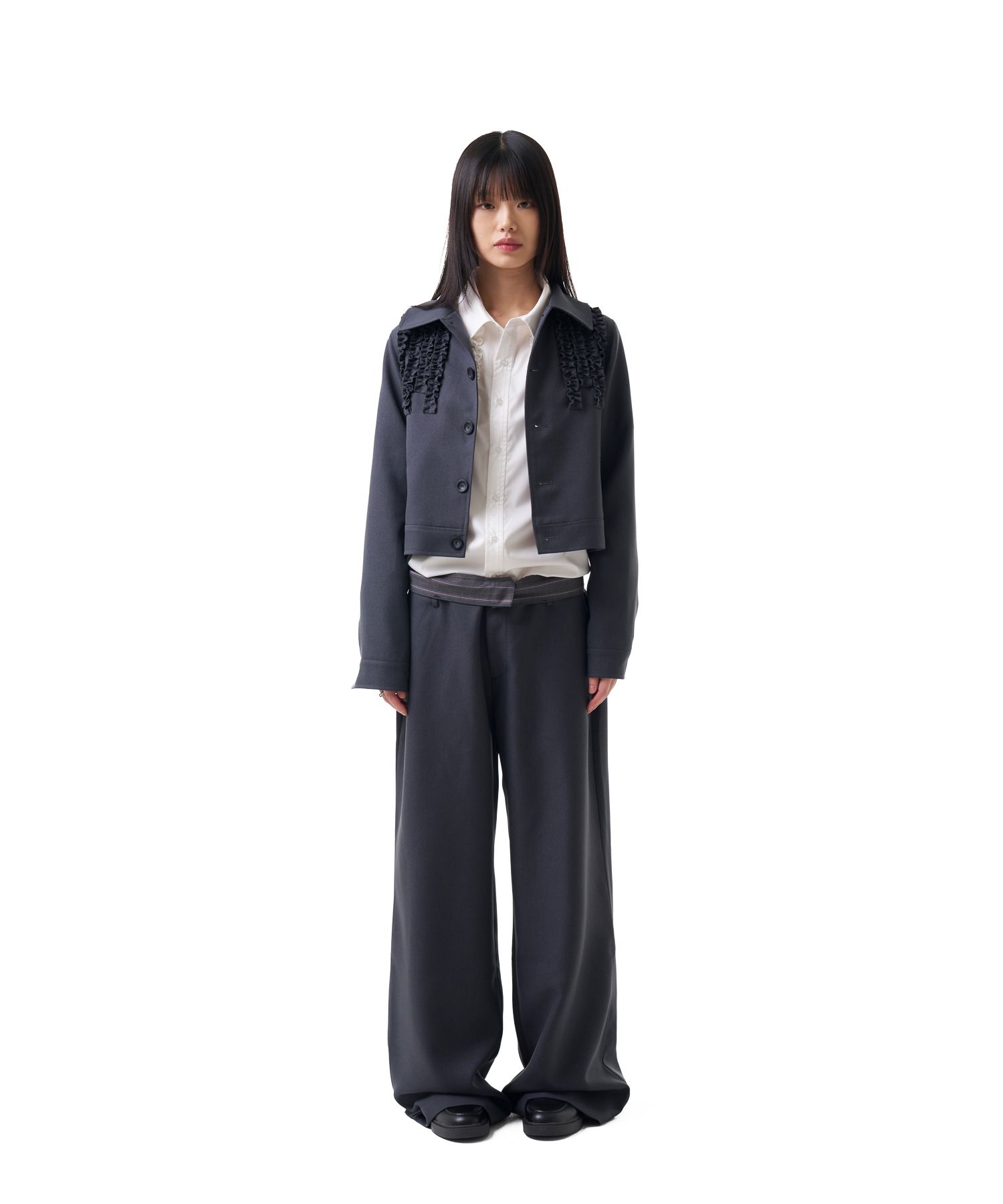 パンツ IUGAMAKARAS Belted Striped Trousers 2 Colors MUSINSA | IUGAMAKARAS Belted Contrast Trousers (Dark Gray)