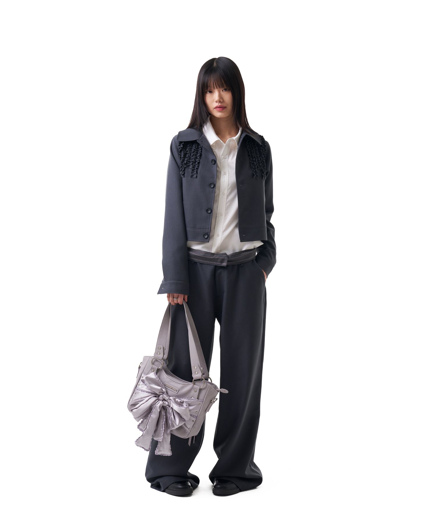 MUSINSA | IUGAMAKARAS Belted Contrast Trousers (Dark Gray)
