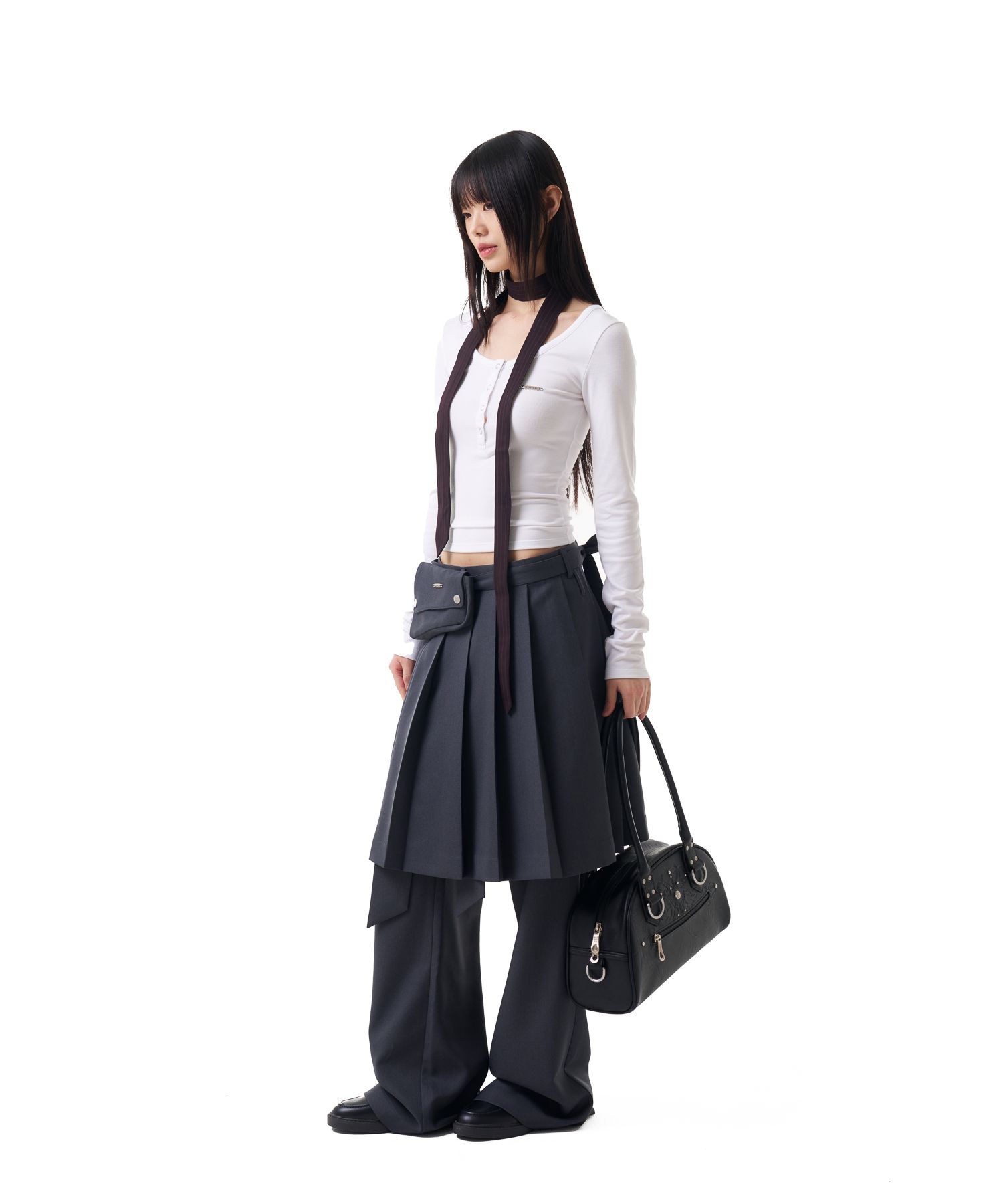 パンツ IUGAMAKARAS Belted Striped Trousers 2 Colors MUSINSA | IUGAMAKARAS Belted Contrast Trousers (Dark Gray)