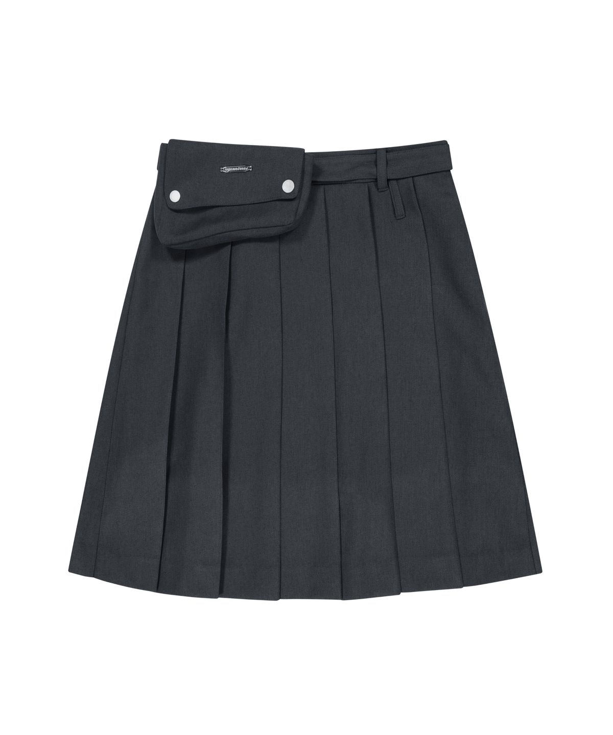 이우가마카라스(IUGAMAKARAS) Belted Bag Pleats Midi Skirt (Dark Gray)