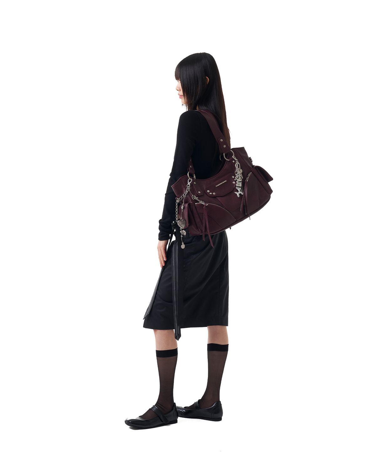 이우가마카라스(IUGAMAKARAS) Belted Bag Midi Skirt (Black)