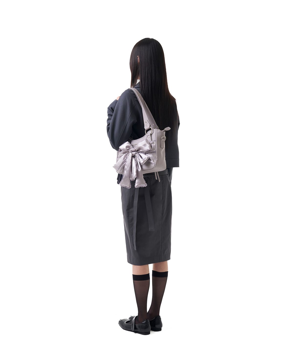 이우가마카라스(IUGAMAKARAS) Belted Bag Midi Skirt (Dark Gray)
