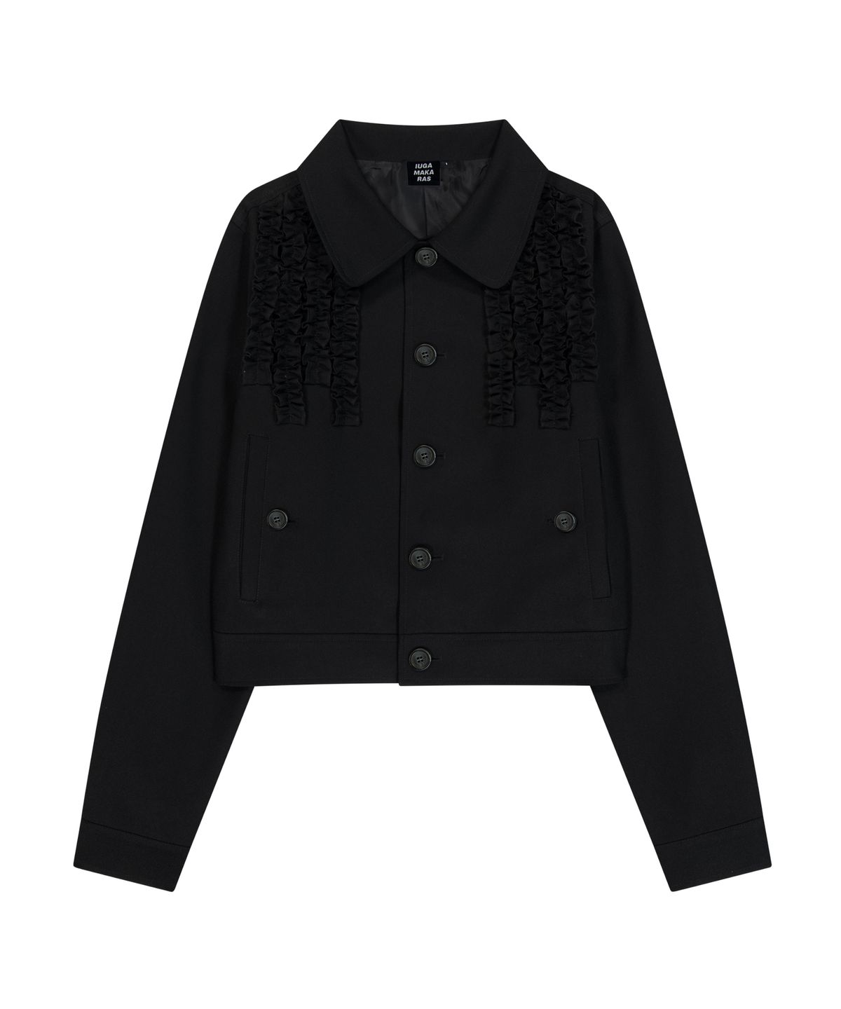 이우가마카라스(IUGAMAKARAS) Frilled Button Jacket (Black)