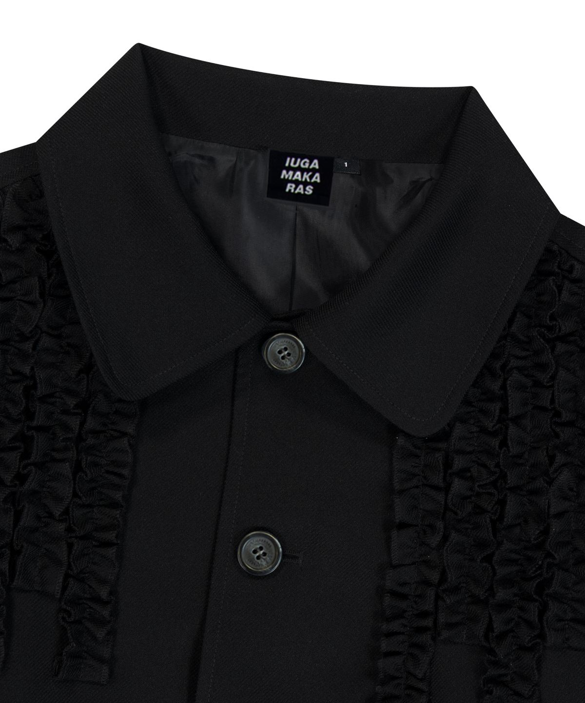 이우가마카라스(IUGAMAKARAS) Frilled Button Jacket (Black)