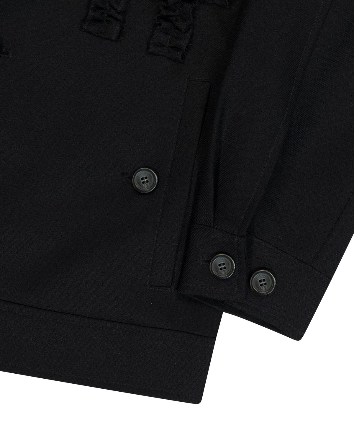이우가마카라스(IUGAMAKARAS) Frilled Button Jacket (Black)