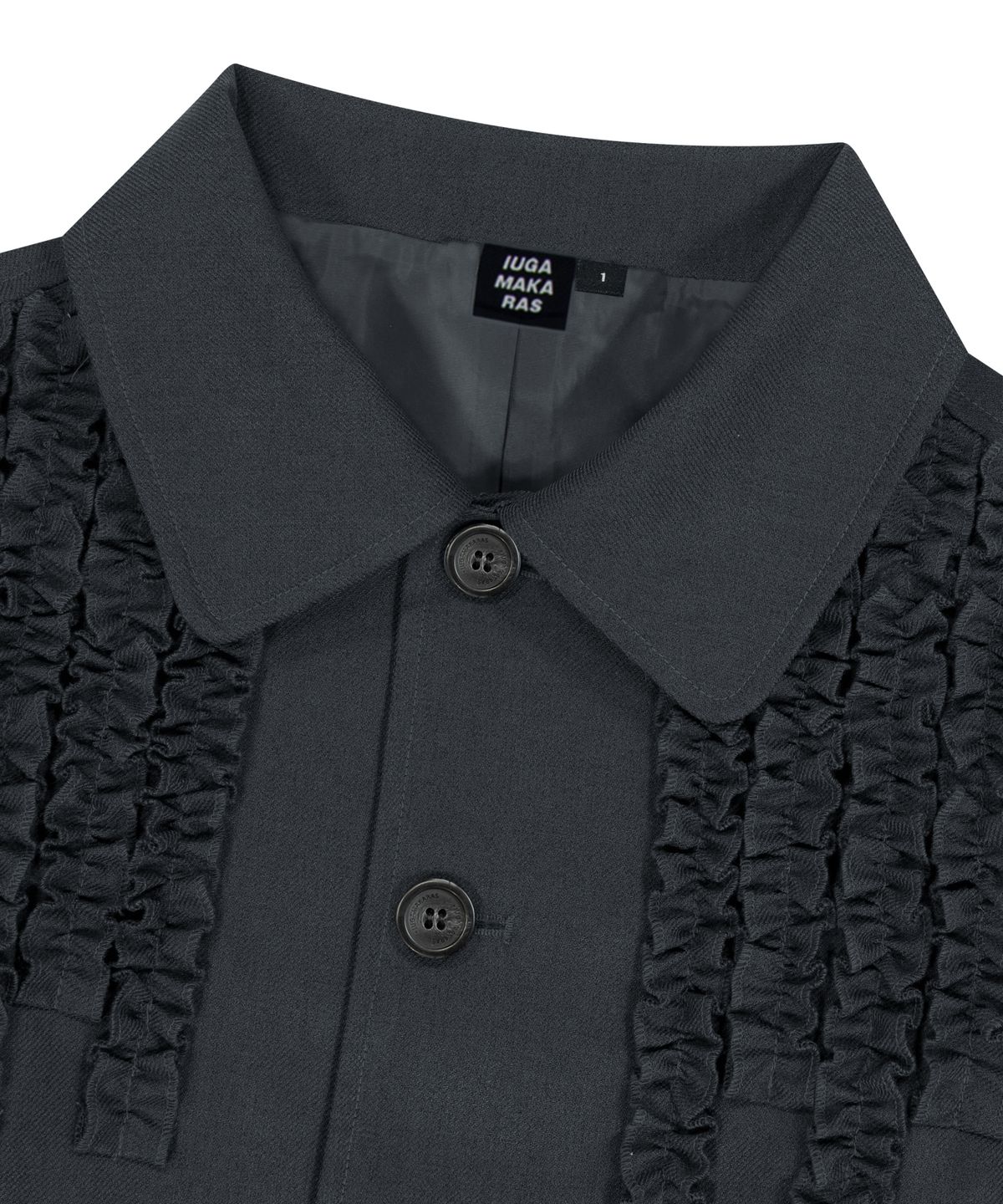 이우가마카라스(IUGAMAKARAS) Frilled Button Jacket (Dark Gray)