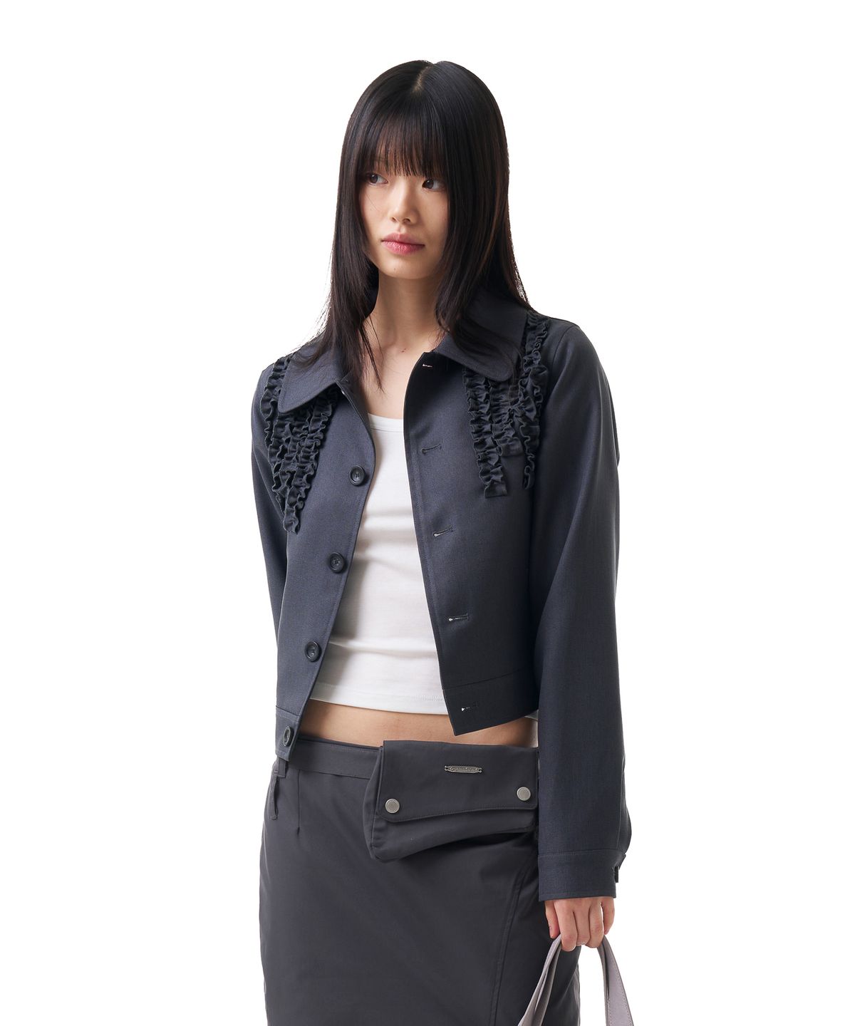 이우가마카라스(IUGAMAKARAS) U-Neck Fitted Top (White)