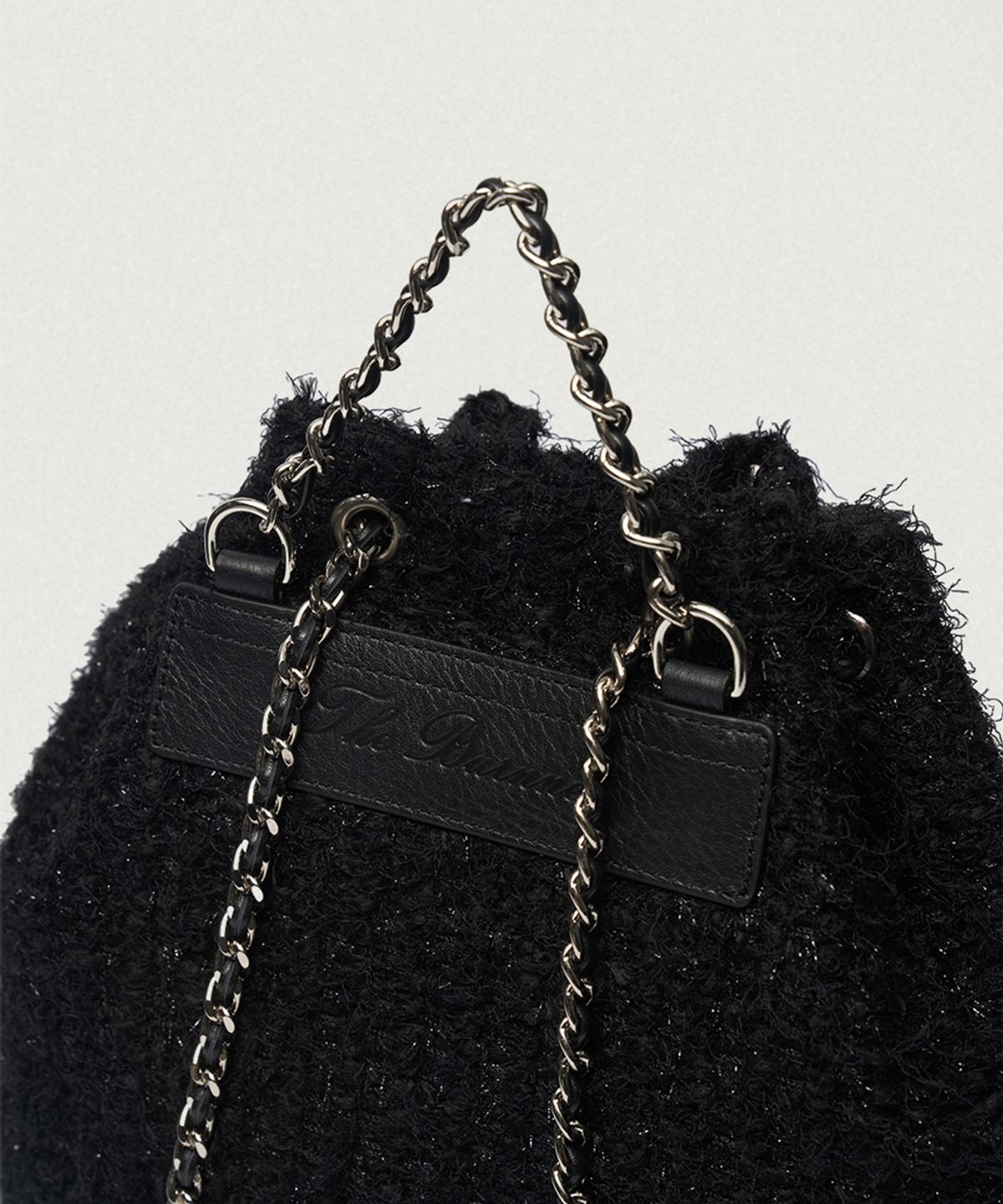 더바넷(THEBARNNET) Tweed Drawstring Chain Backpack_Black