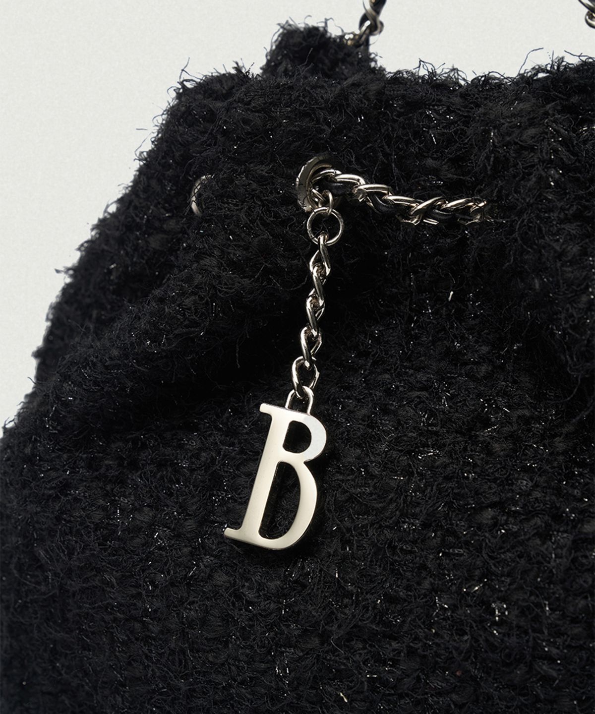 더바넷(THEBARNNET) Tweed Drawstring Chain Backpack_Black