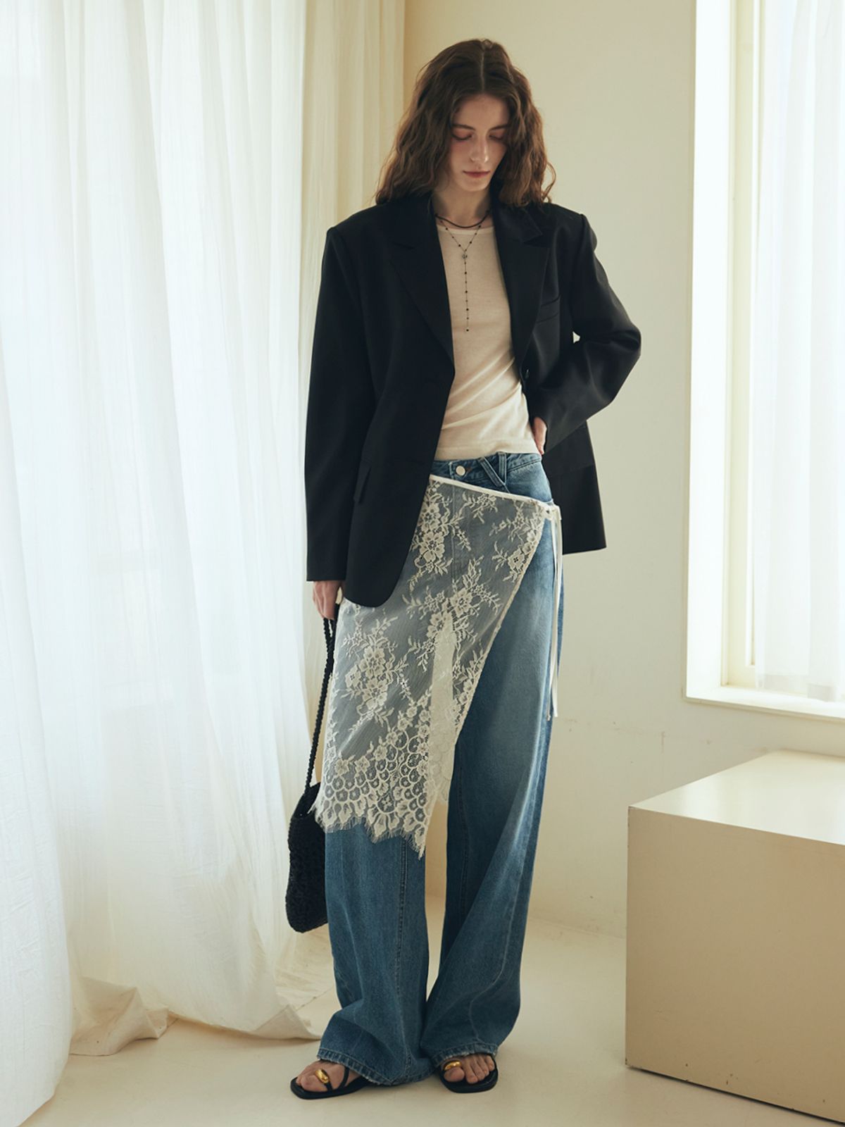 오앨(OUEL) SCALLOP LACE WRAP SKIRT_IVORY