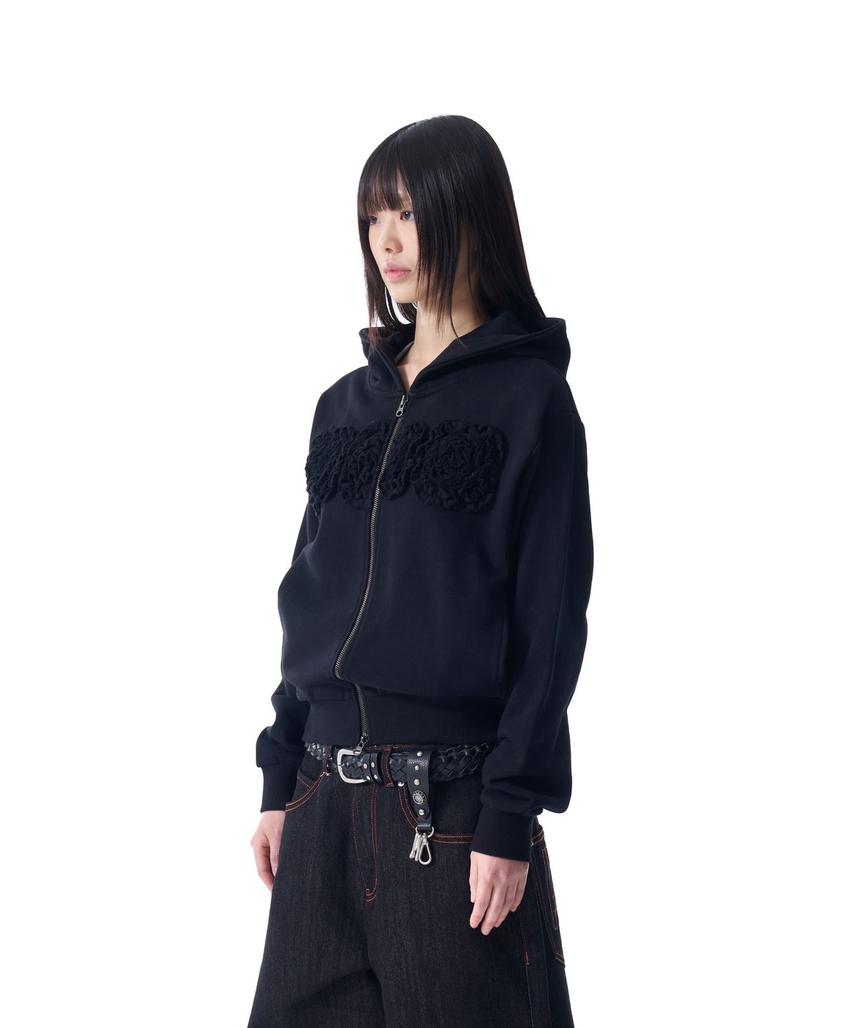 아캄(AAKAM) Flowers Zip-Up Hoodie (Black)