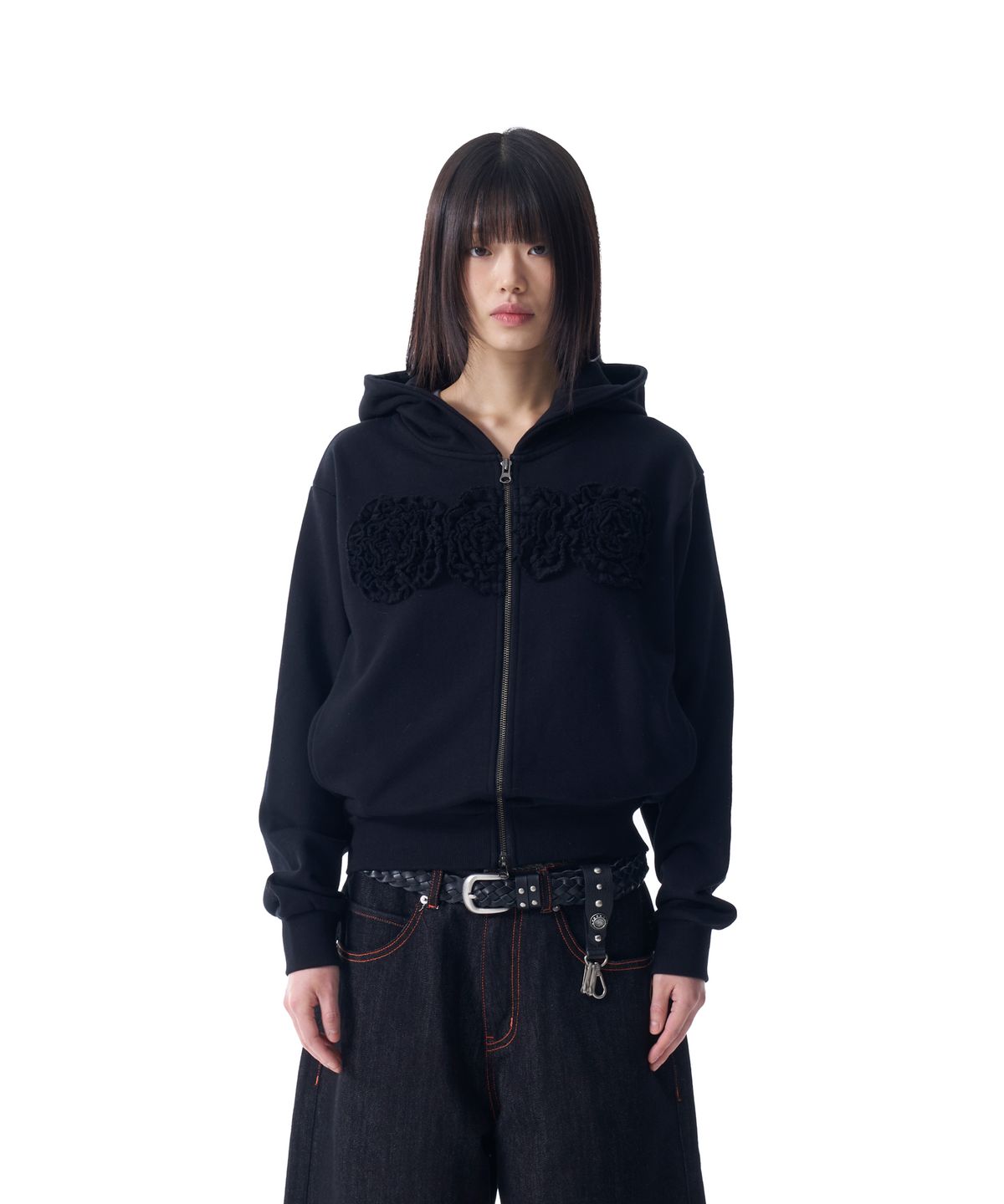 아캄(AAKAM) Flowers Zip-Up Hoodie (Black)