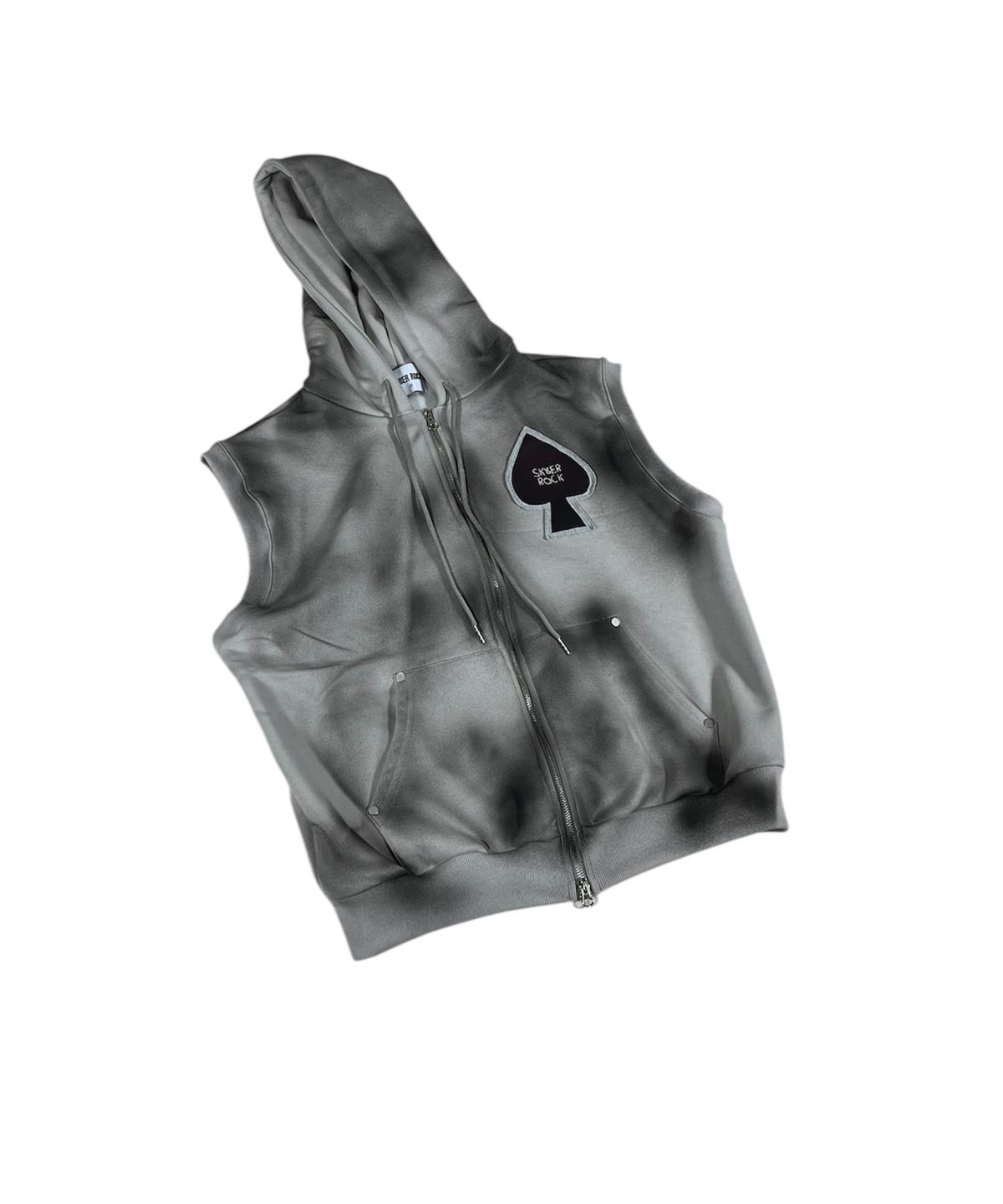 스케이터락(SK8ER ROCK) Spade Painting Sweat Hood Zip-up Vest ((Gray))