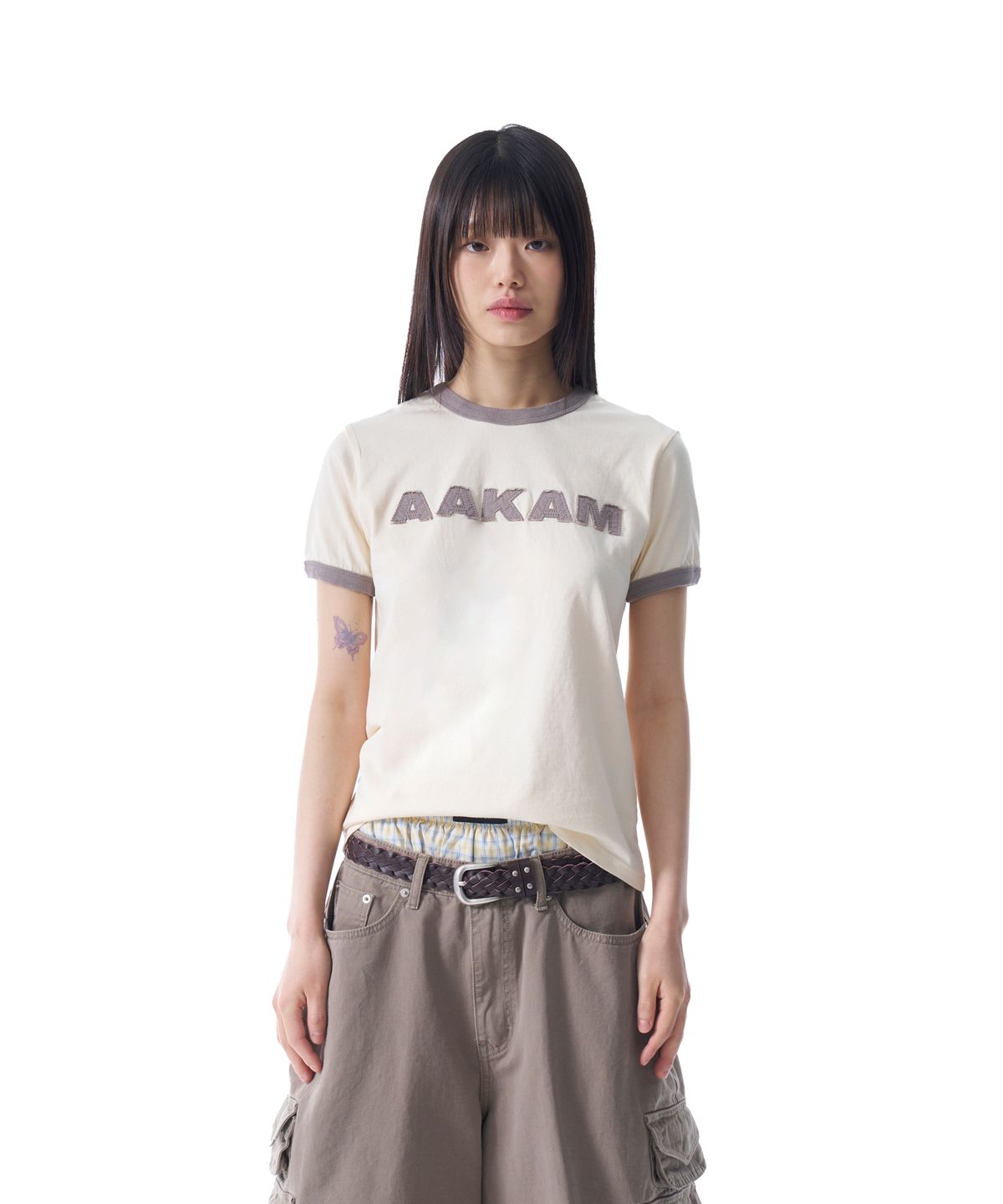 아캄(AAKAM) Logo Patch Ringer Top (Cream-Gray)