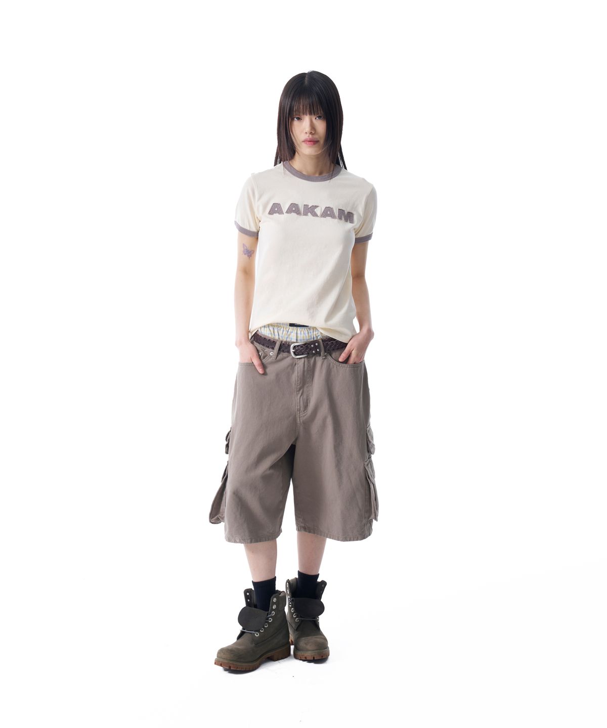 아캄(AAKAM) Logo Patch Ringer Top (Cream-Gray)