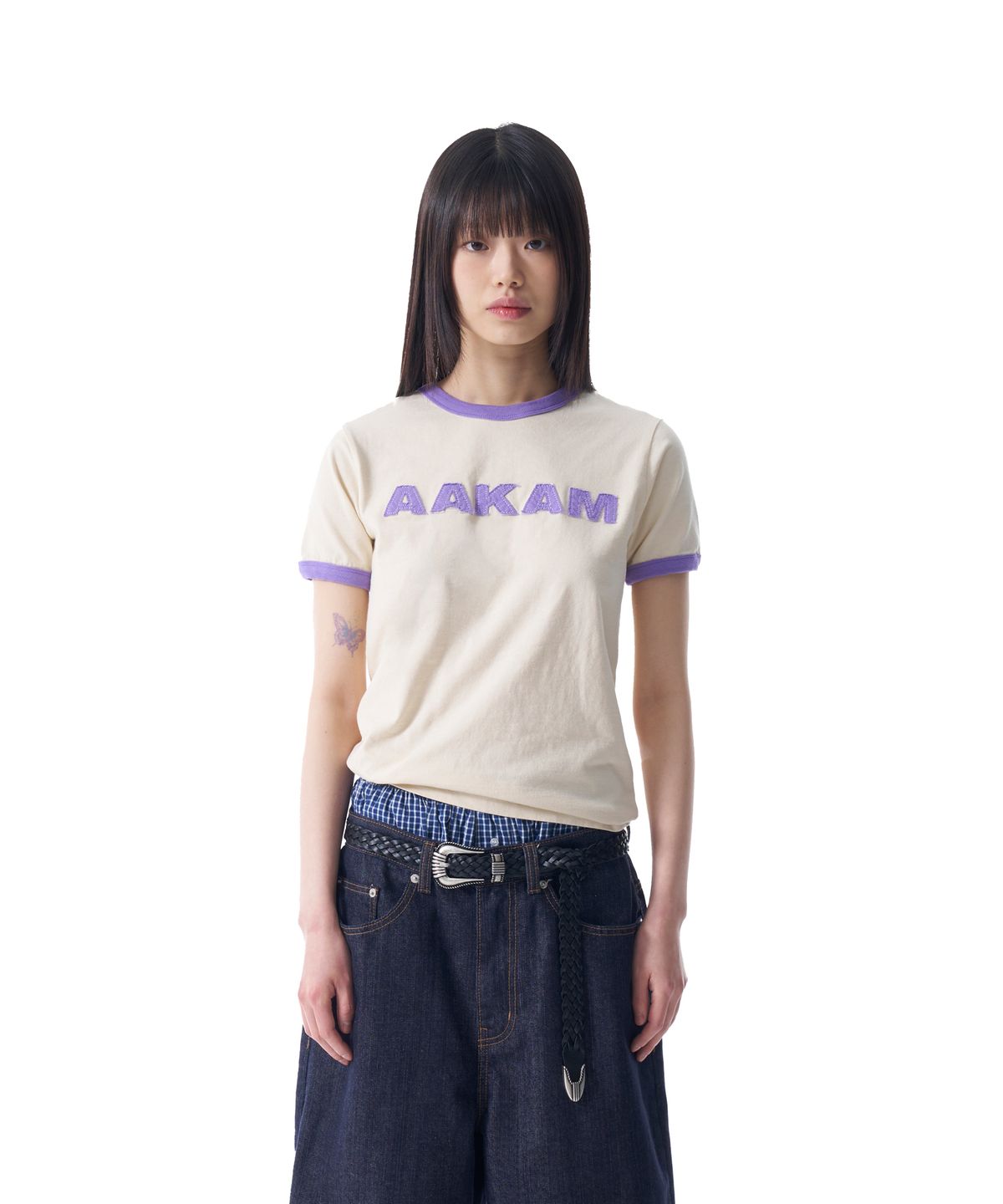 아캄(AAKAM) Logo Patch Ringer Top (Cream-Purple)