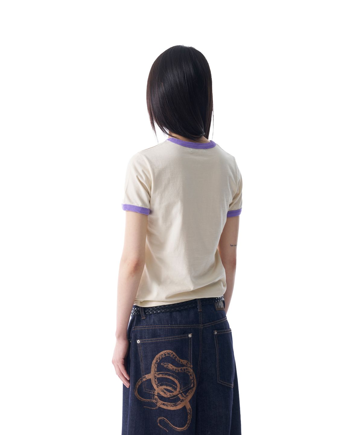 아캄(AAKAM) Logo Patch Ringer Top (Cream-Purple)
