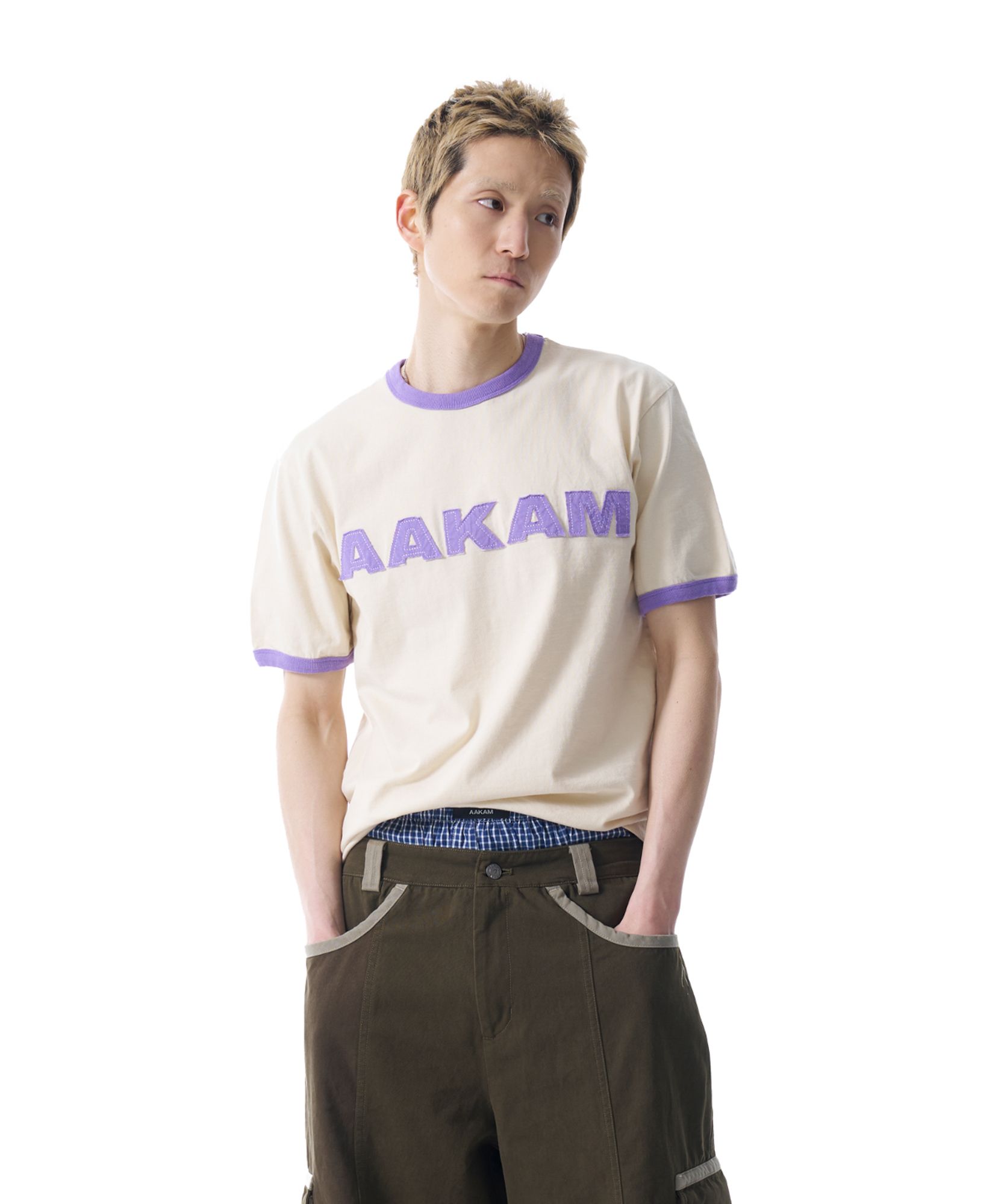 Tシャツ・カットソー AAKAM Logo Patch Ringer Top 5FT1653 MUSINSA | AAKAM Logo Patch Ringer Top (Cream-Purple)