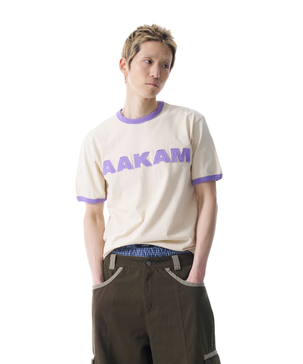 아캄(AAKAM) Logo Patch Ringer Top (Cream-Purple)